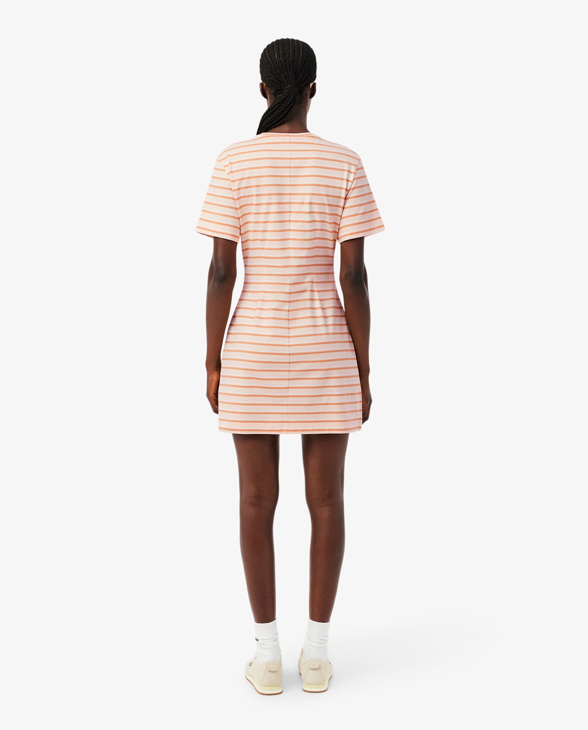 Vestido camisero de algodón de rayas en rose pale / orange / blanc de manga corta - Lacoste - Rosa Rosa-2