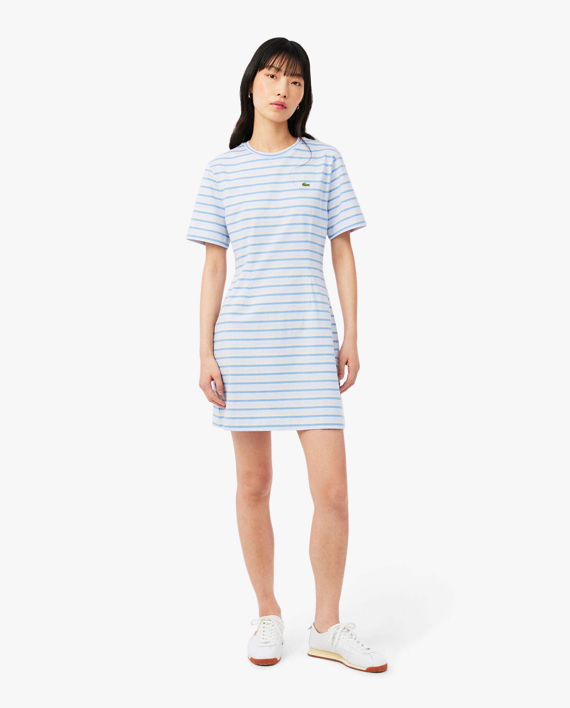 Imagen 0 de Vestido camisero de algodón de rayas en rose pale / orange / blanc de manga corta Azul claro
