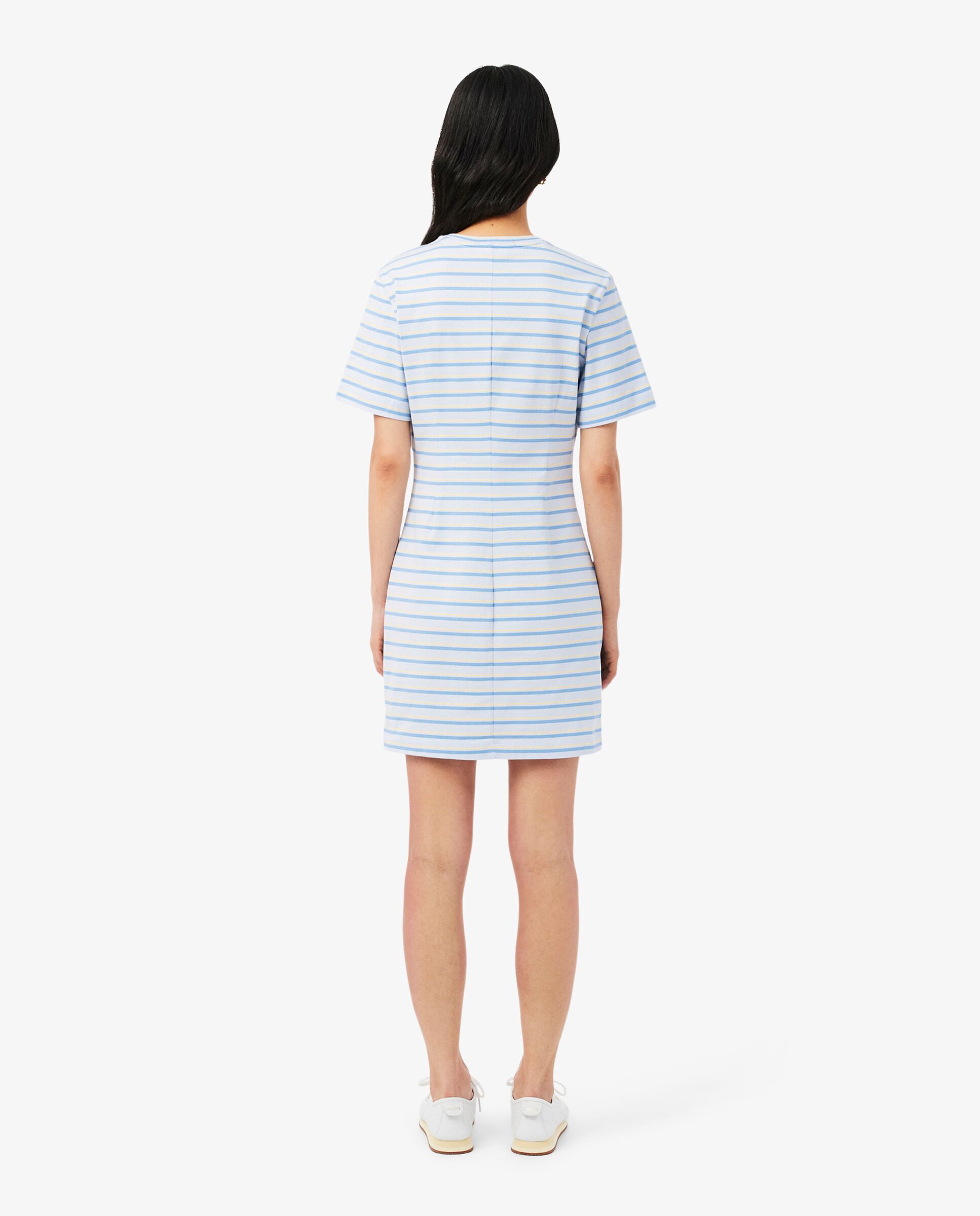 Vestido camisero de algodón de rayas en rose pale / orange / blanc de manga corta - Lacoste - Azul claro Azul claro-2