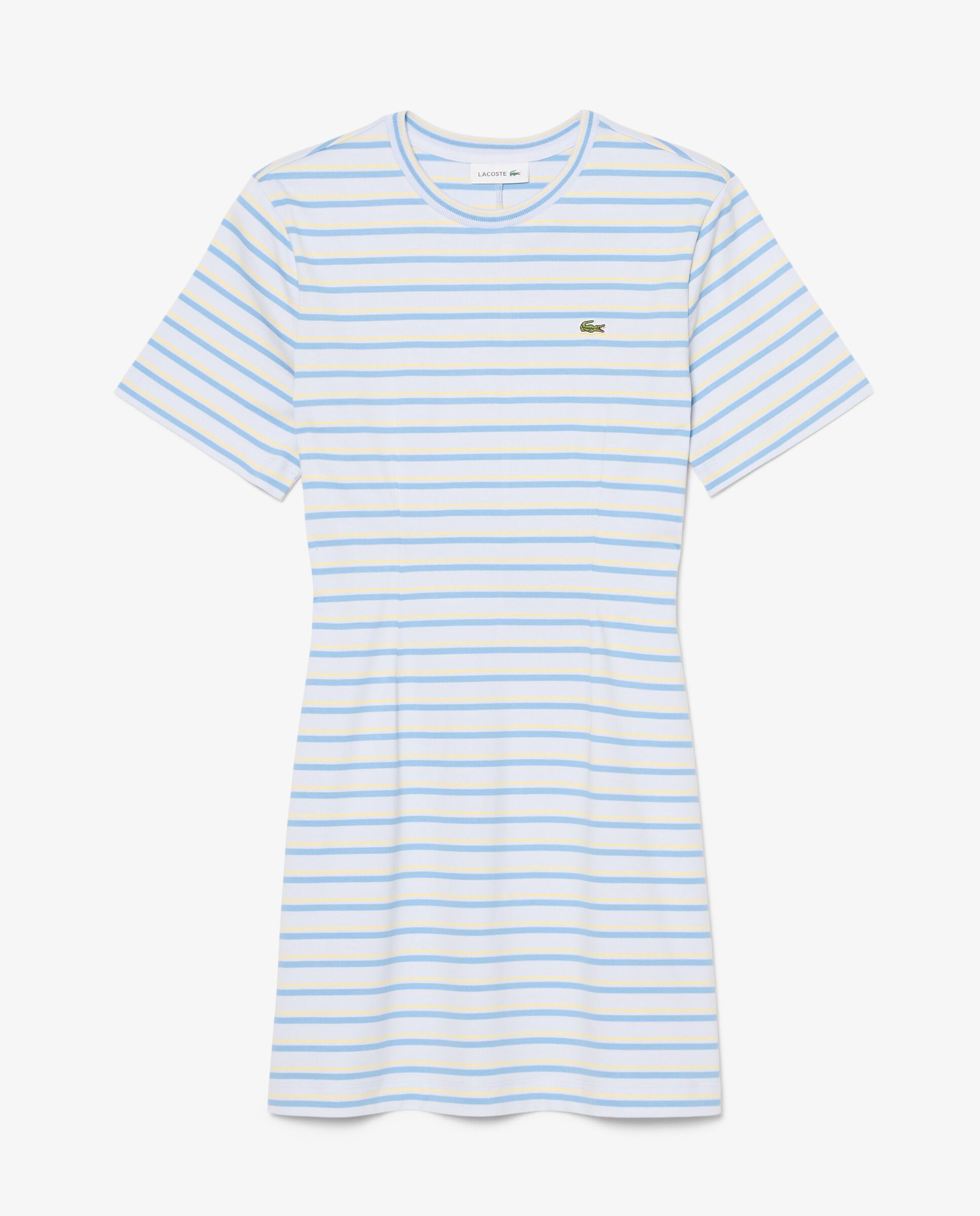 Vestido camisero de algodón de rayas en rose pale / orange / blanc de manga corta - Lacoste - Azul claro Azul claro-5