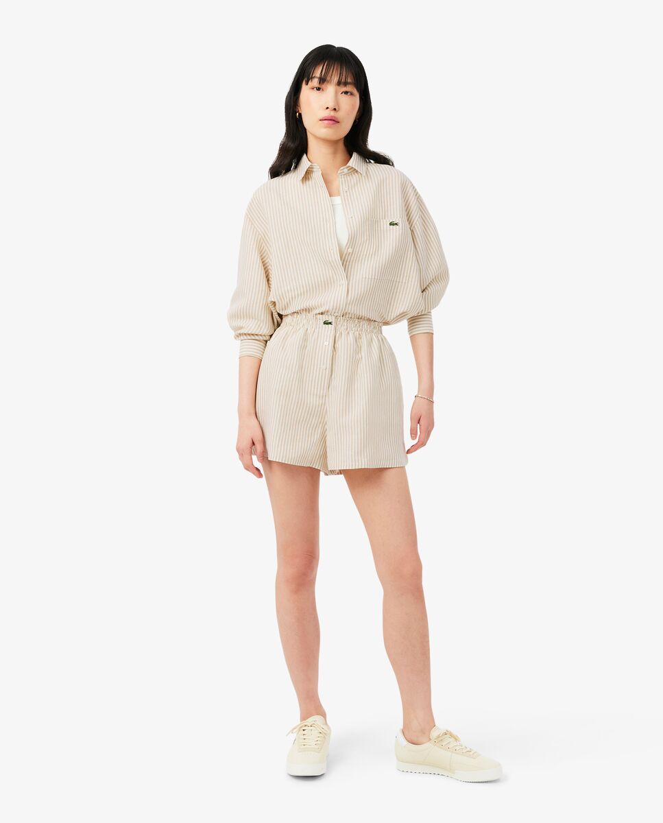 Pantalón de mujer corto oversized de mezcla de lino en rosa - Lacoste - Beige Beige-1