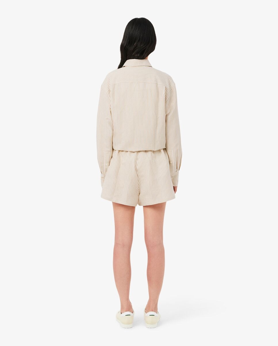Pantalón de mujer corto oversized de mezcla de lino en rosa - Lacoste - Beige Beige-2