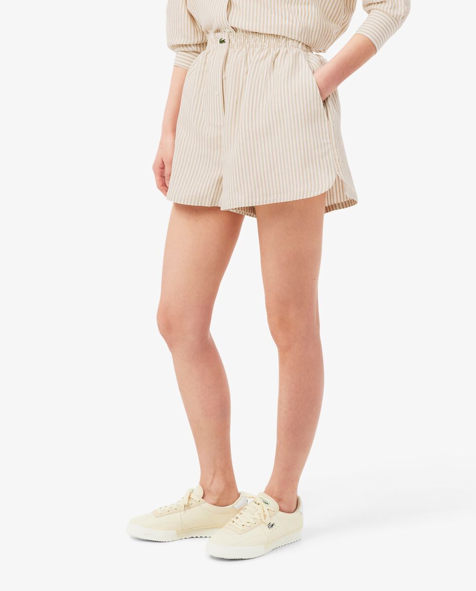 Pantalón de mujer corto oversized de mezcla de lino en rosa - Lacoste - Beige Beige-3