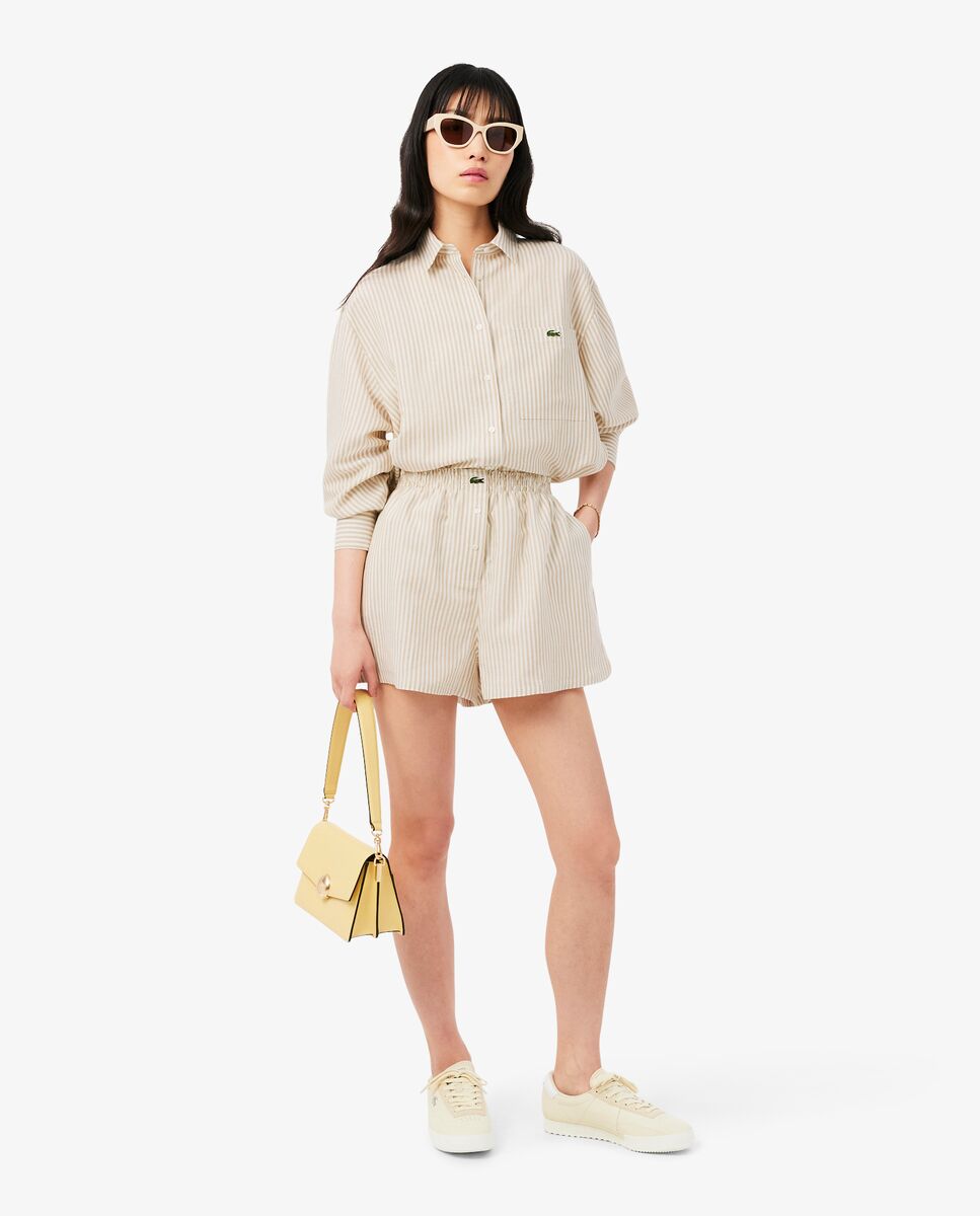 Pantalón de mujer corto oversized de mezcla de lino en rosa - Lacoste - Beige Beige-4