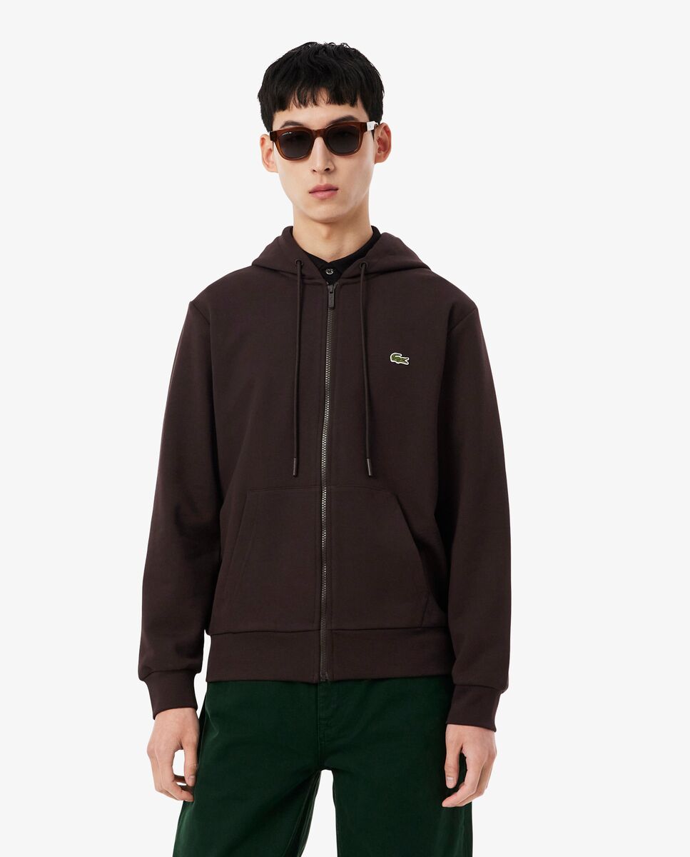 Sudadera de hombre de felpa con cremallera de corte clásico - Lacoste - Marrón Marrón-1