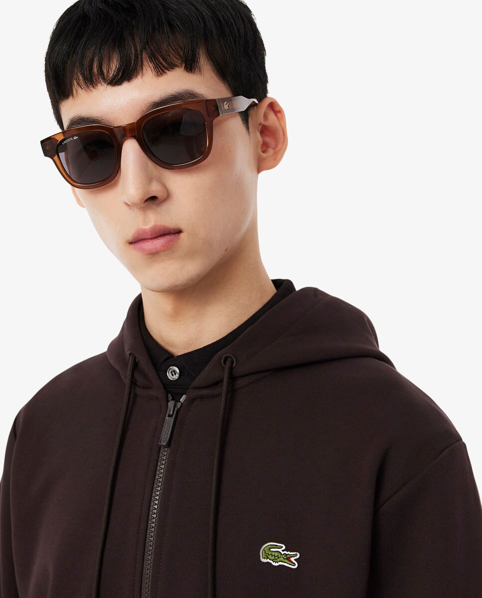 Sudadera de hombre de felpa con cremallera de corte clásico - Lacoste - Marrón Marrón-3