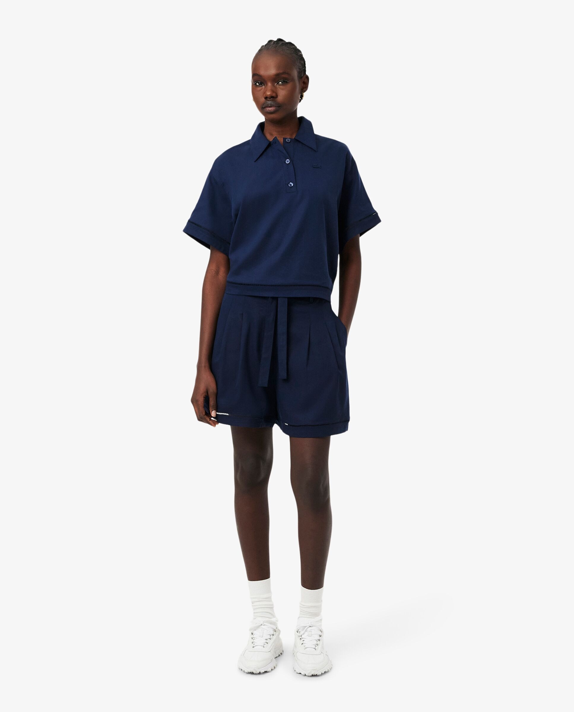 Bermudas de mujer oversized de mezcla de lino vaporoso en blanco - Lacoste - Azul marino Azul marino-1