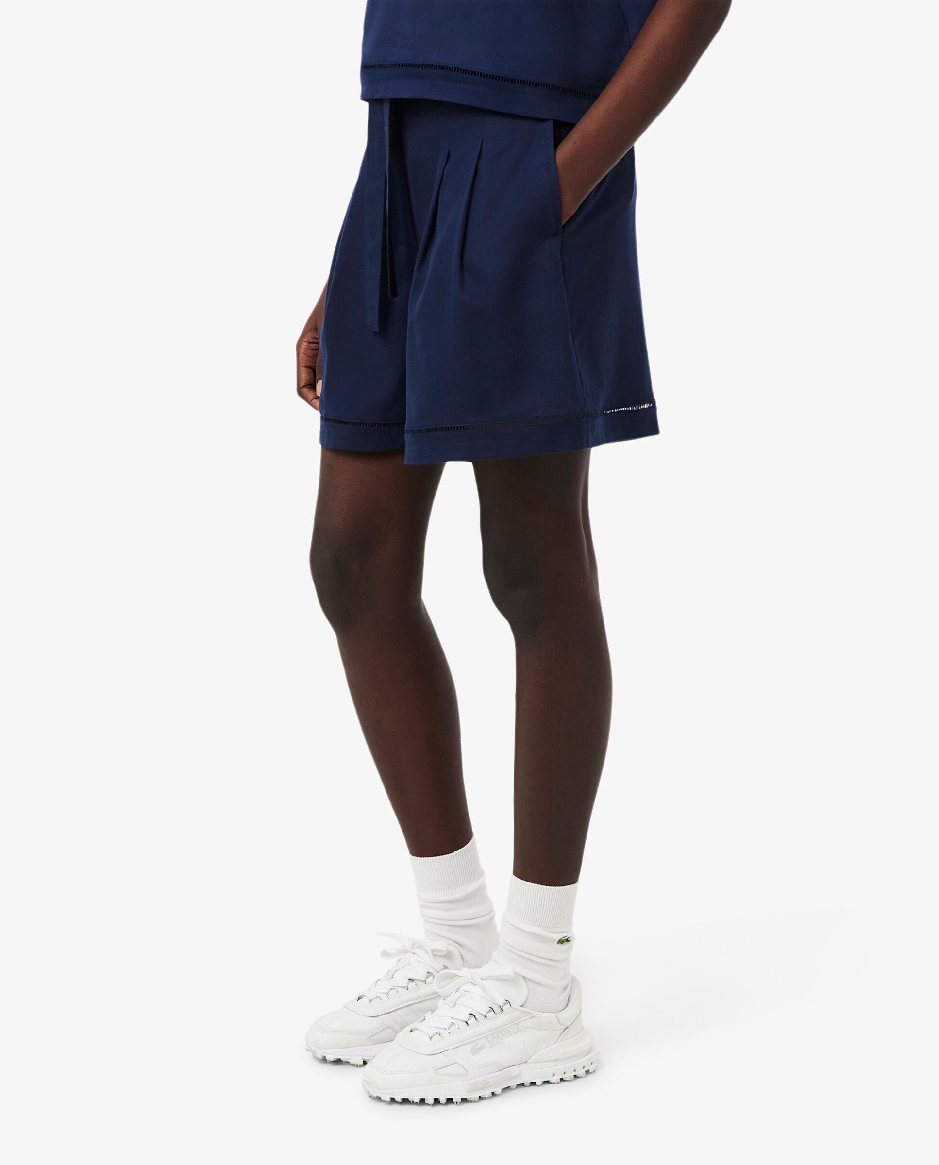 Bermudas de mujer oversized de mezcla de lino vaporoso en blanco - Lacoste - Azul marino Azul marino-3