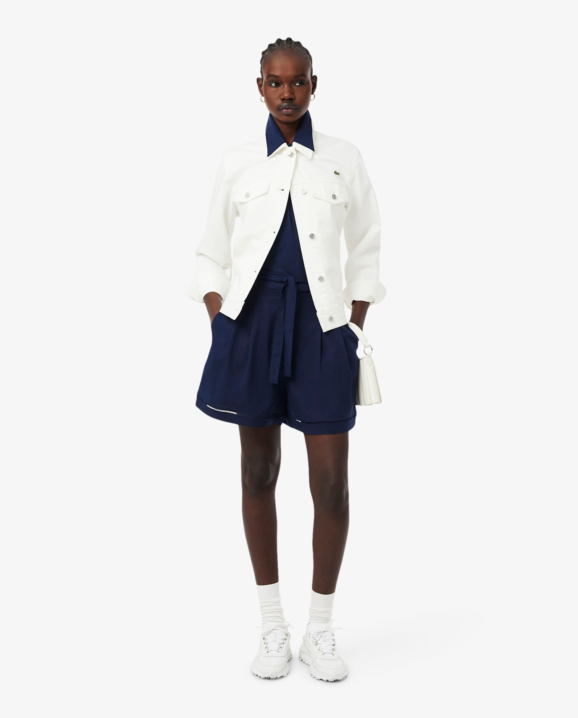 Bermudas de mujer oversized de mezcla de lino vaporoso en blanco - Lacoste - Azul marino Azul marino-4