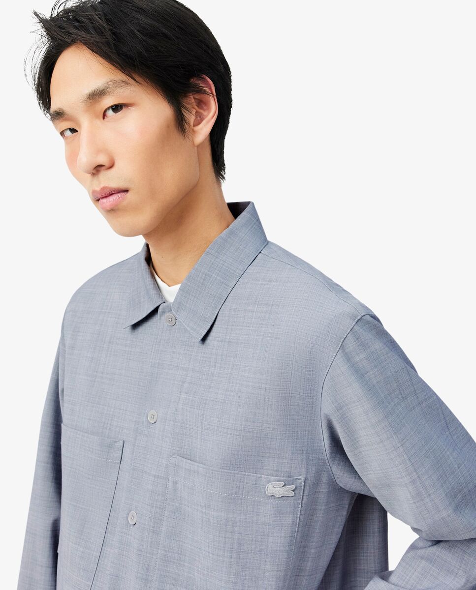 Sobrecamisa de hombre oversized de mezcla de lana en gris de manga larga - Lacoste - Gris claro Gris claro-3