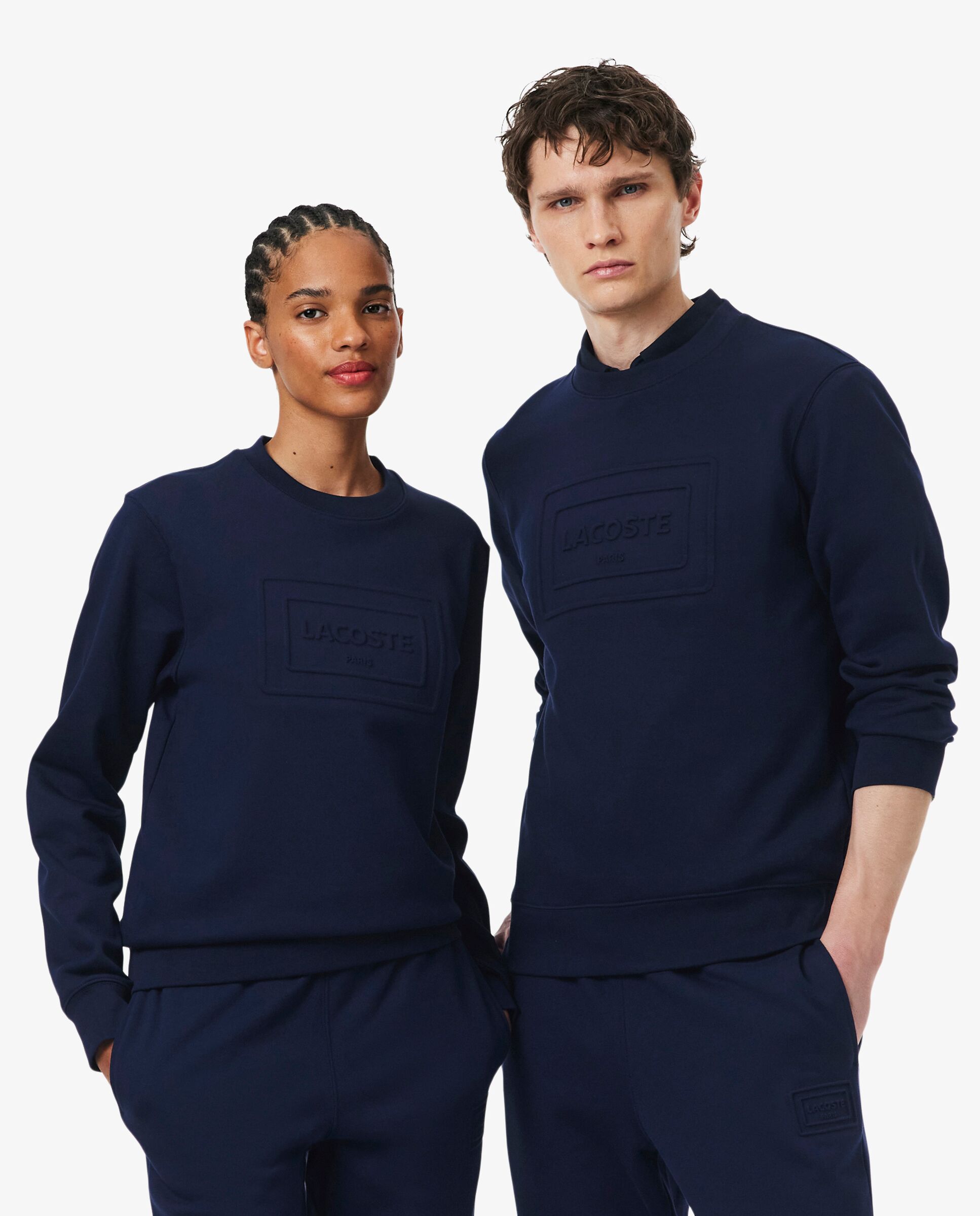 Sudadera unisex de felpa con estampados en relieve en marrón - Lacoste - Azul marino Azul marino-1
