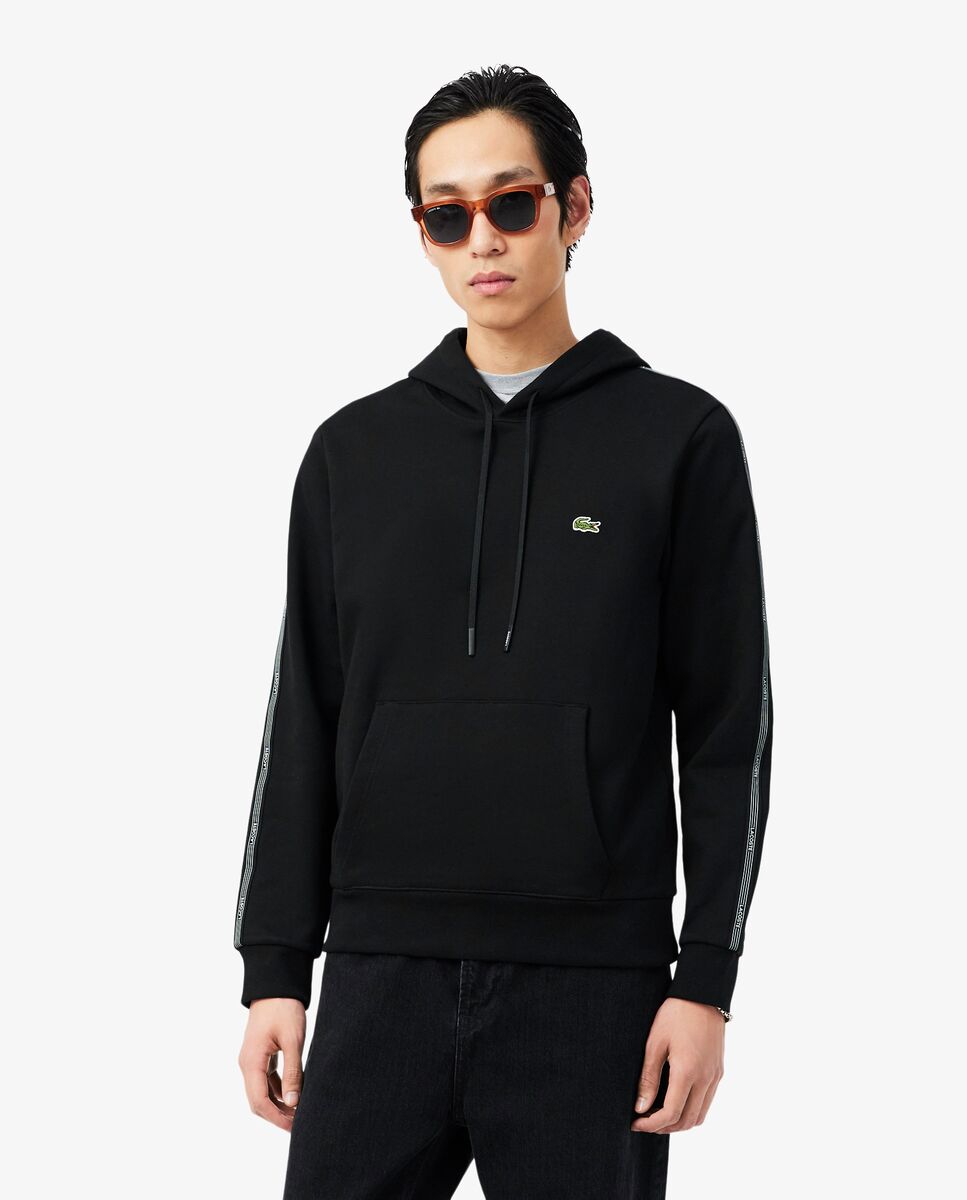 Sudadera de hombre con capucha y cremallera con rayas de logotipo - Lacoste - Negro Negro-1