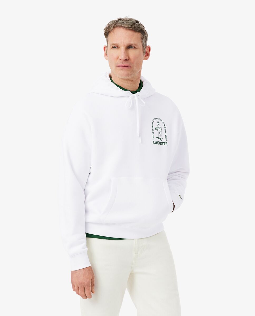 Sudadera de hombre con capucha de corte amplio con estampado en negro - Lacoste - Blanco Blanco-1