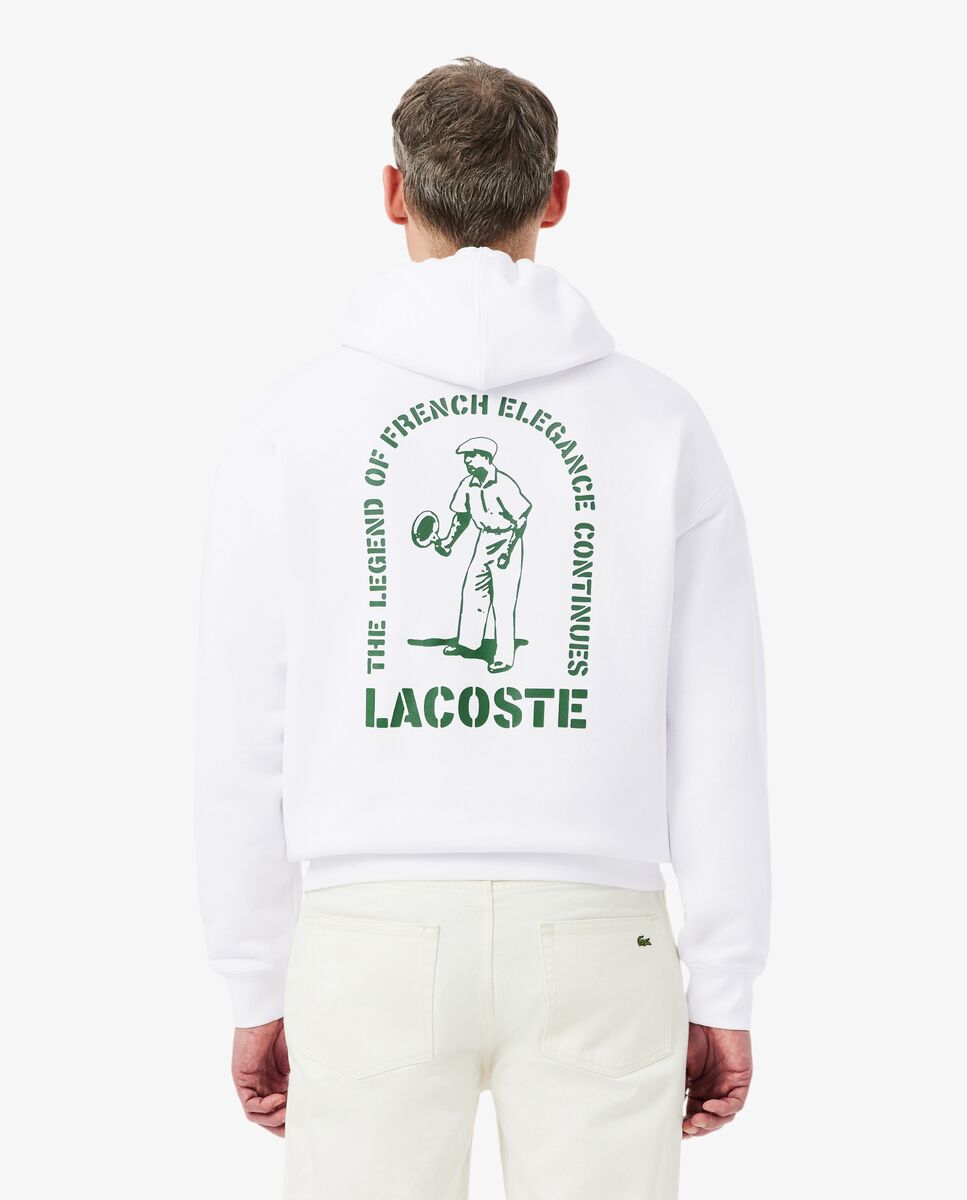 Sudadera de hombre con capucha de corte amplio con estampado en negro - Lacoste - Blanco Blanco-2