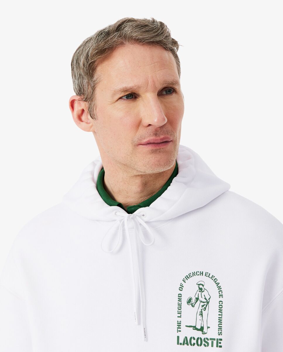 Sudadera de hombre con capucha de corte amplio con estampado en negro - Lacoste - Blanco Blanco-3