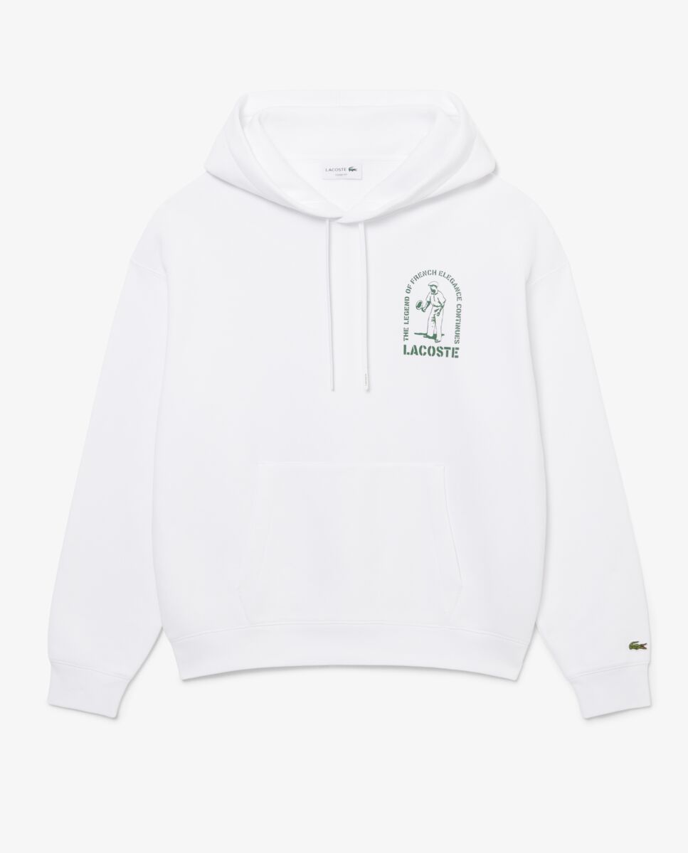 Sudadera de hombre con capucha de corte amplio con estampado en negro - Lacoste - Blanco Blanco-5