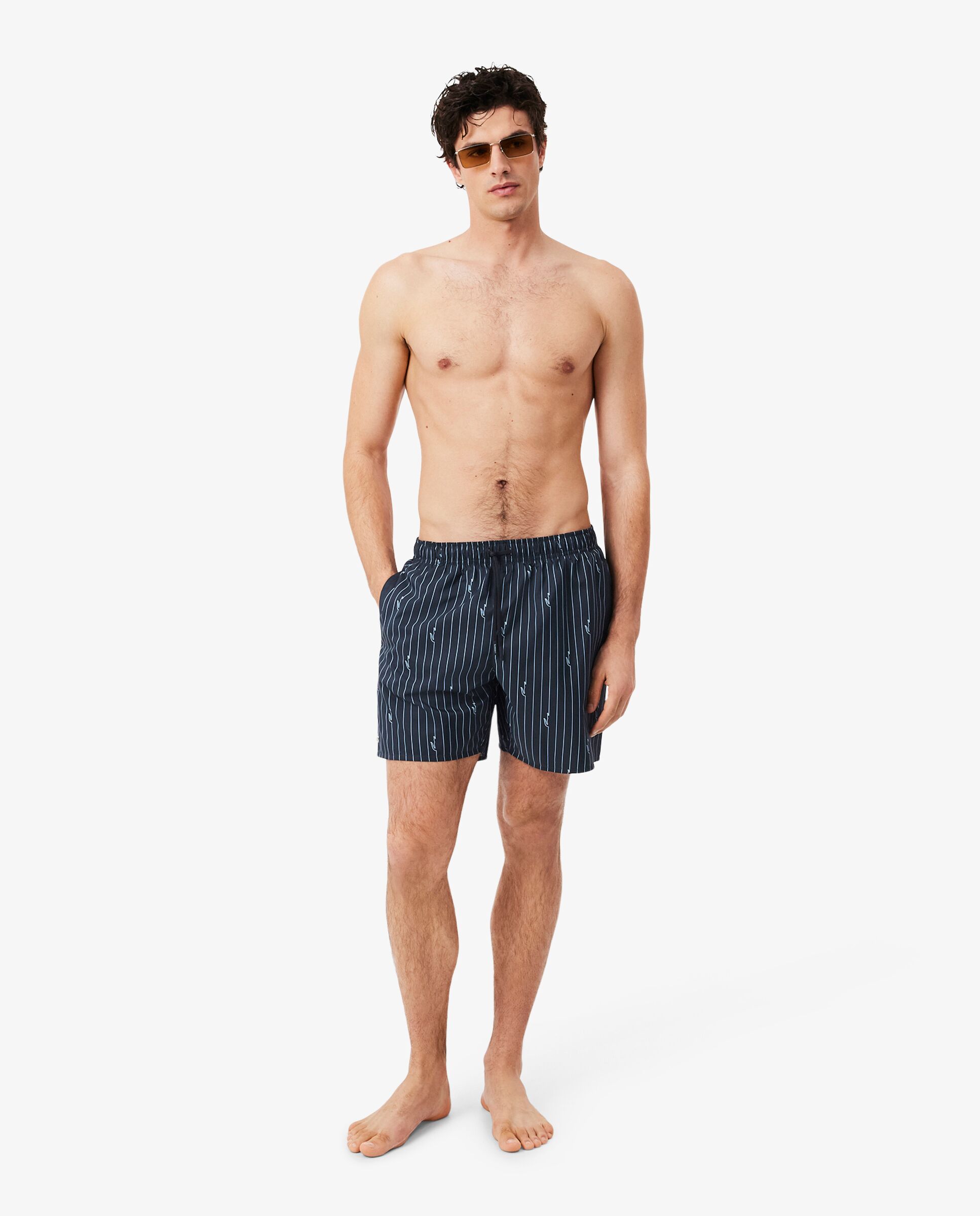 Bañadores boxer de hombre con estampado de monograma - Lacoste - Azul claro Negro-1