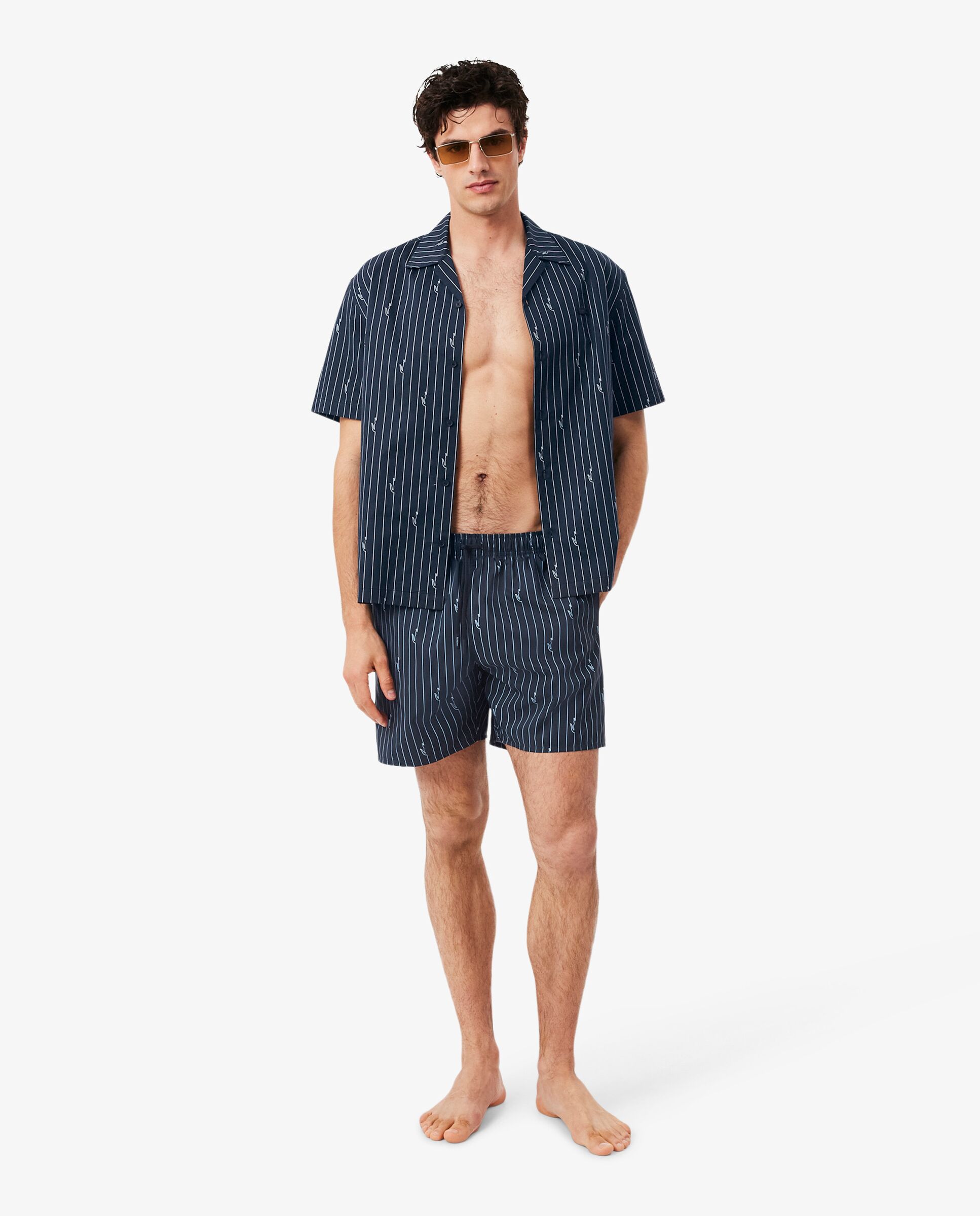 Bañadores boxer de hombre con estampado de monograma - Lacoste - Azul claro Negro-4