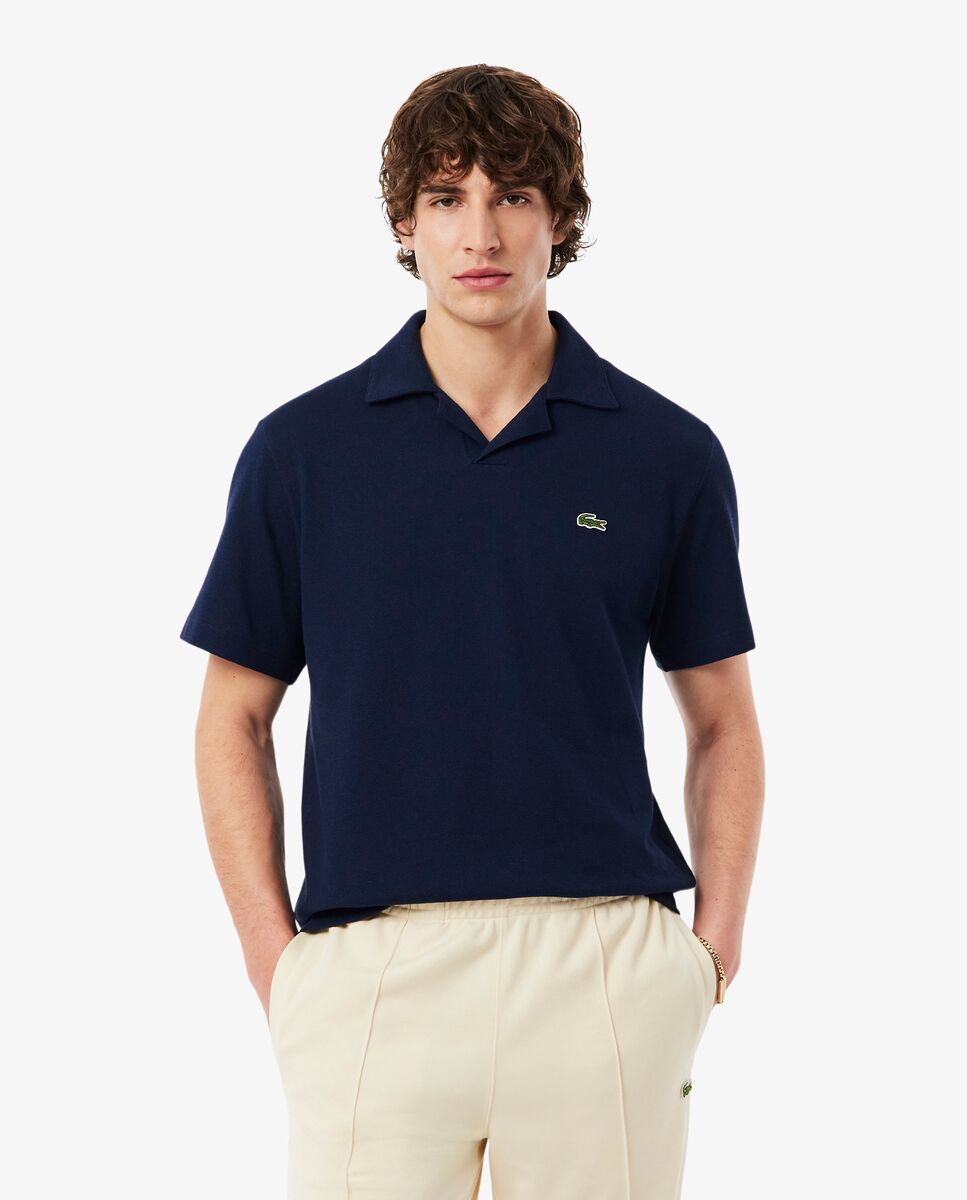 Imagen 0 de Polo de hombre de corte clásico mezcla de algodón y lino en azul de manga corta Azul claro