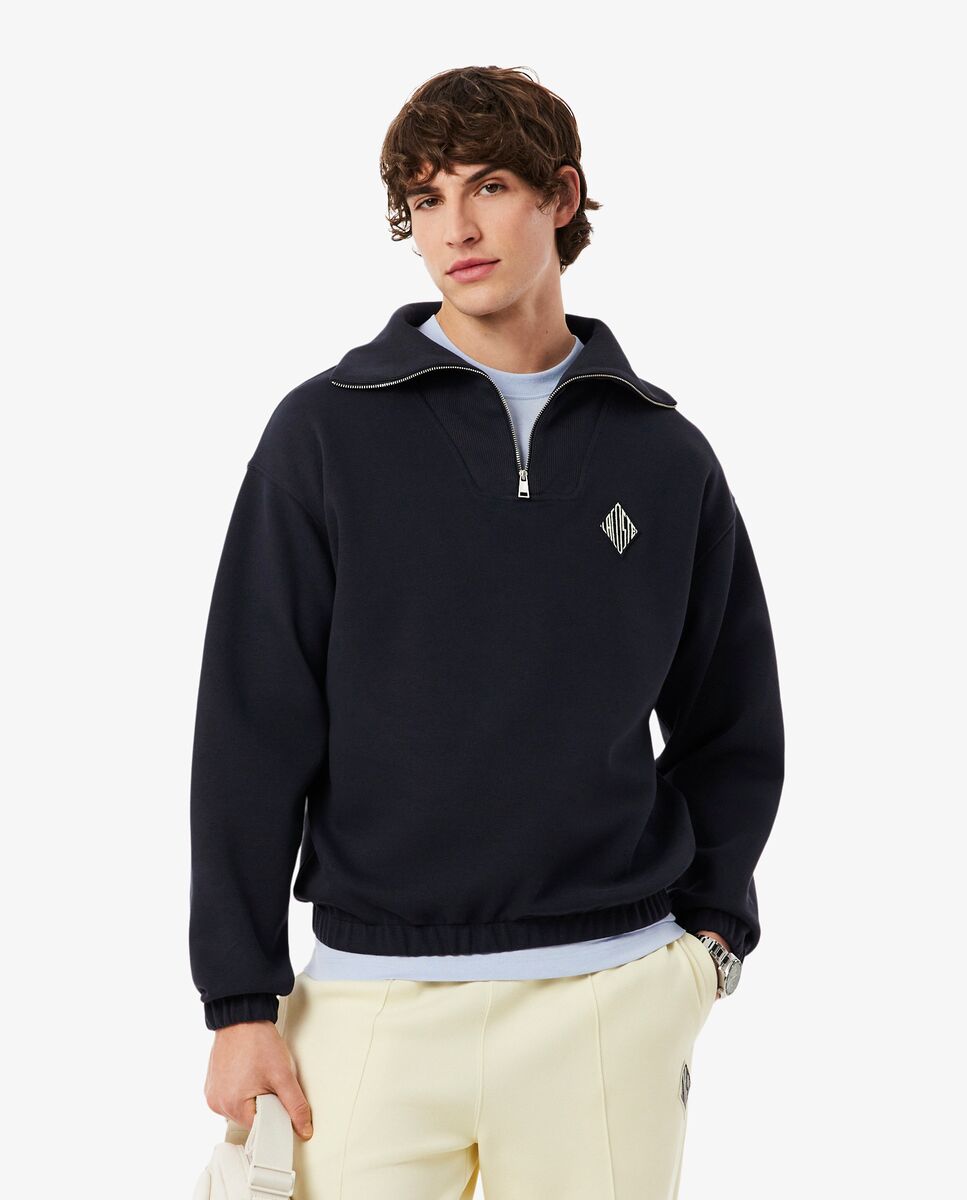 Imagen 0 de Sudadera de hombre de corte amplio de piqué con cremallera en el cuello Negro