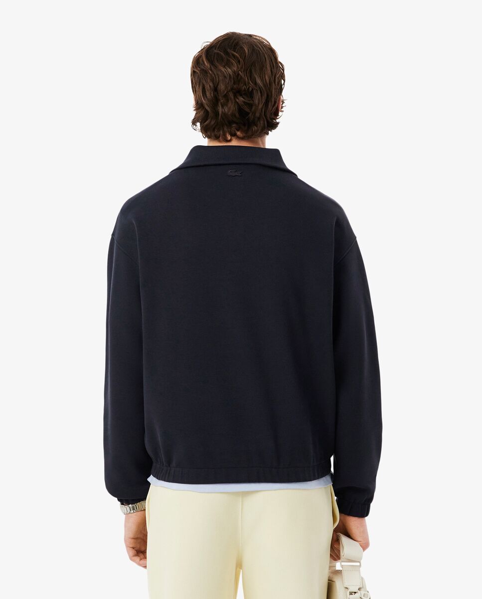 Sudadera de hombre de corte amplio de piqué con cremallera en el cuello - Lacoste - Negro Negro-2