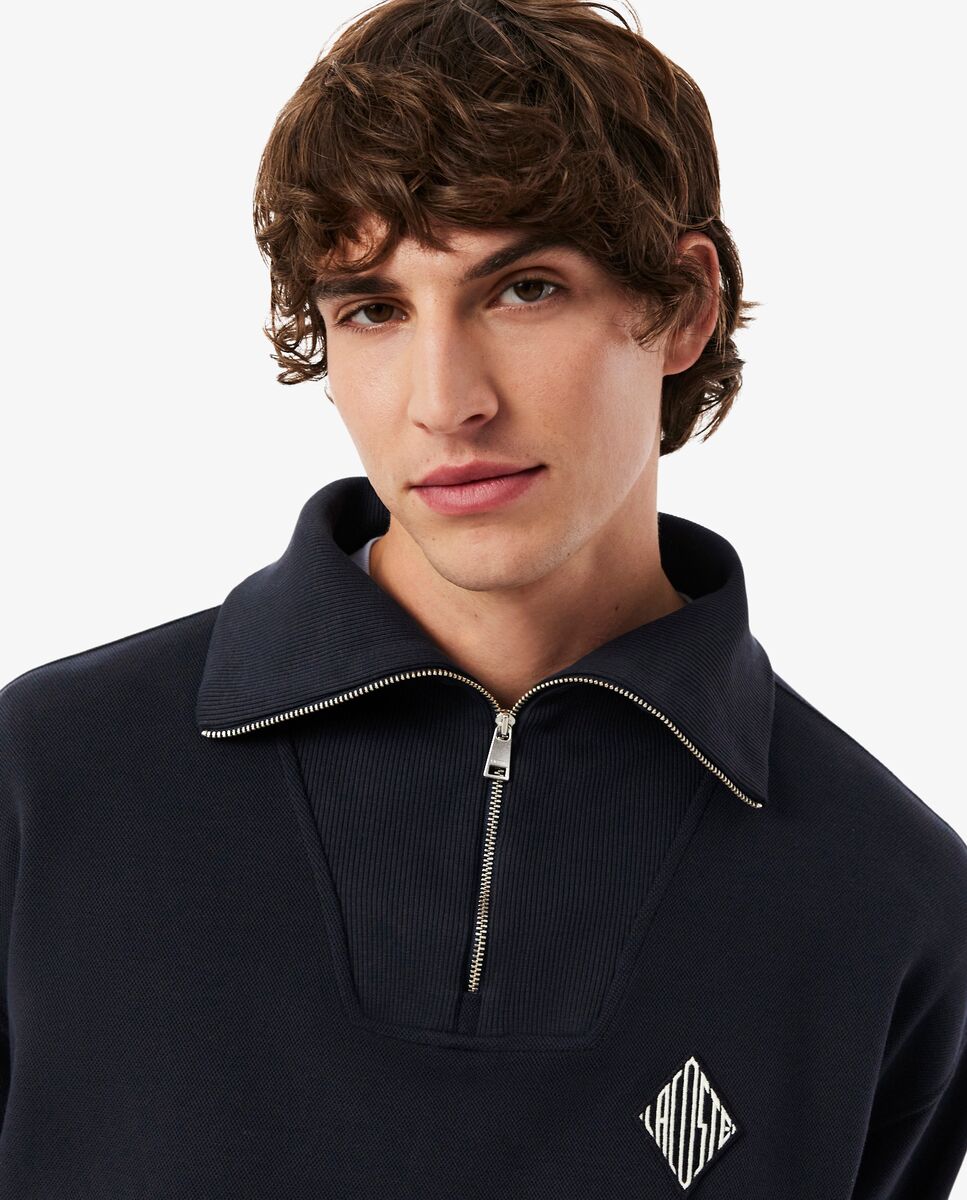 Sudadera de hombre de corte amplio de piqué con cremallera en el cuello - Lacoste - Negro Negro-3