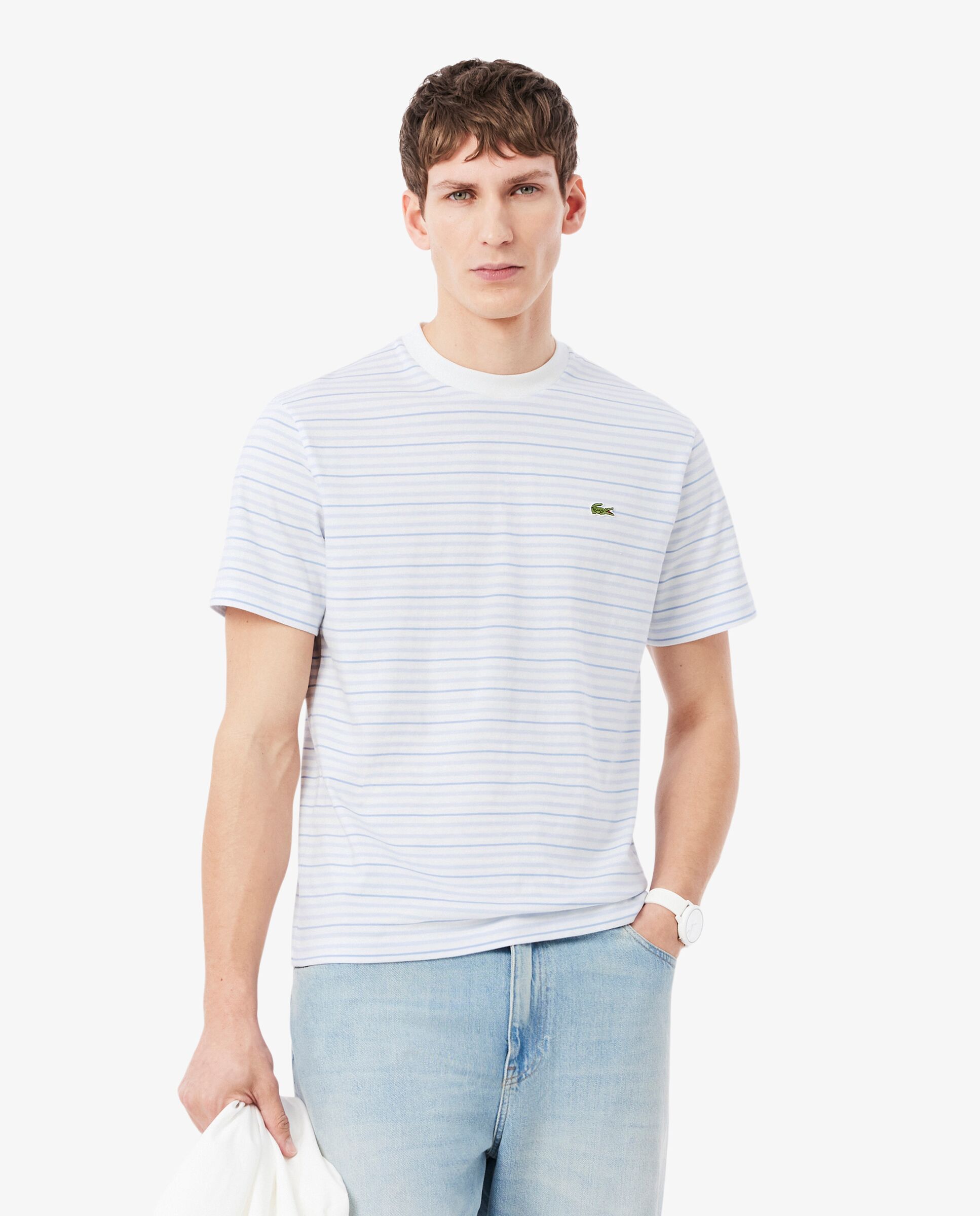 Camiseta de hombre de algodón grueso de rayas - Lacoste - Azul claro Azul claro-1