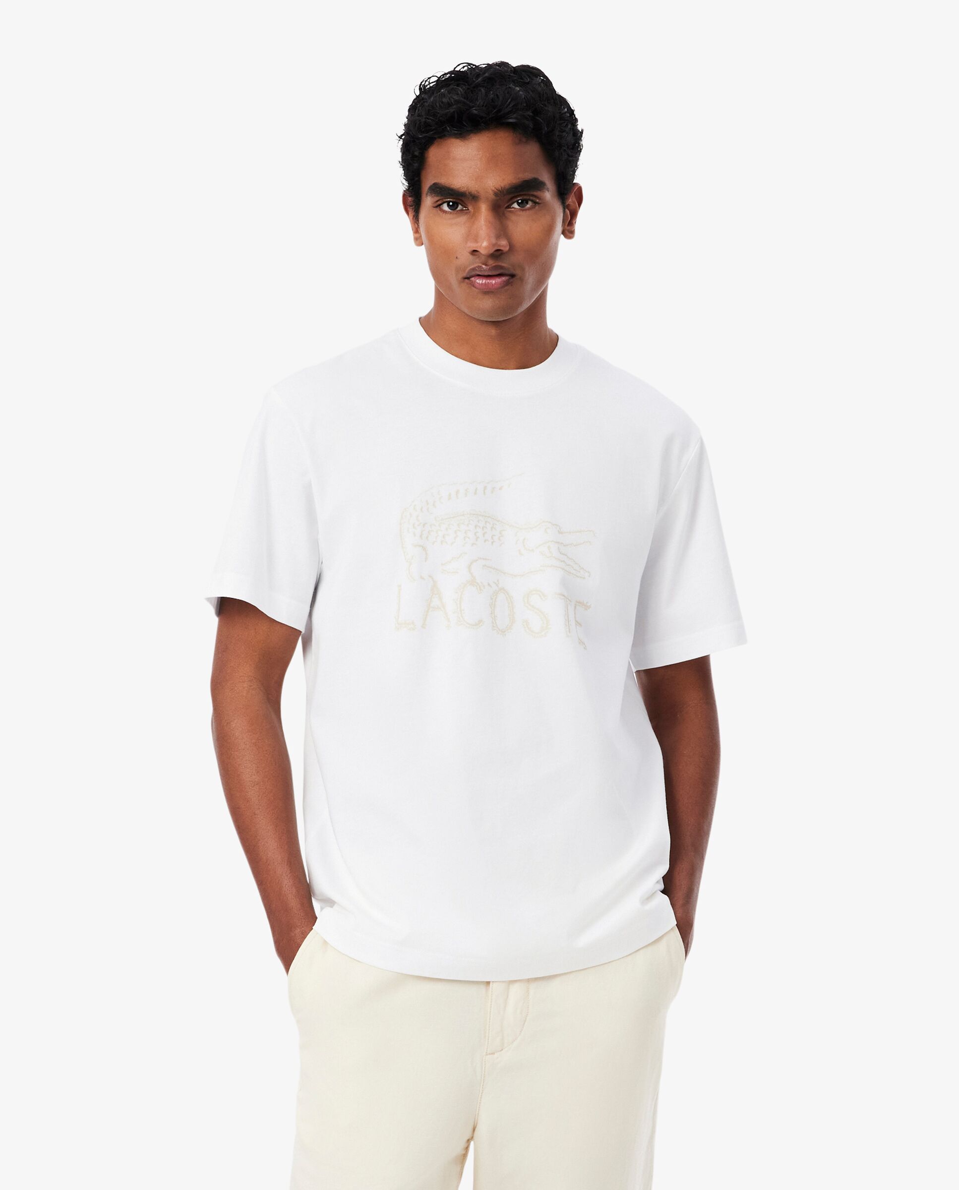 Camiseta de hombre de algodón estampada - Lacoste - Salmón Blanco-1