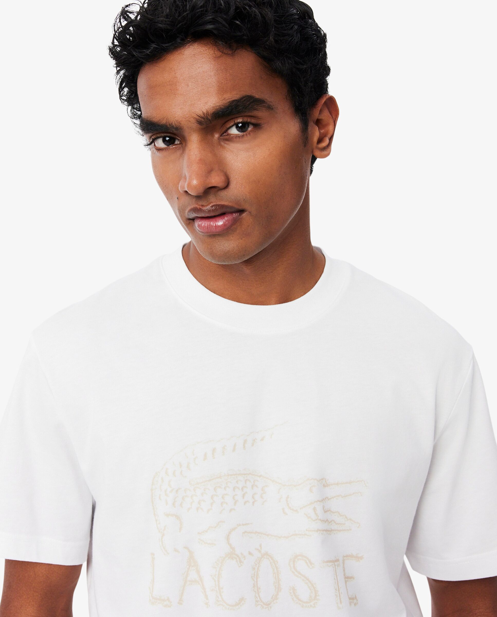 Camiseta de hombre de algodón estampada - Lacoste - Salmón Blanco-3