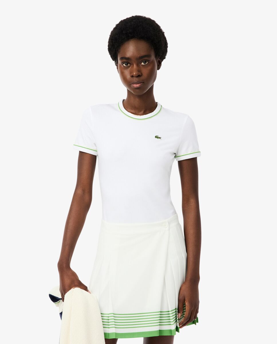 Lacoste - Camiseta de mujer de punto con ribete en contraste de manga corta.