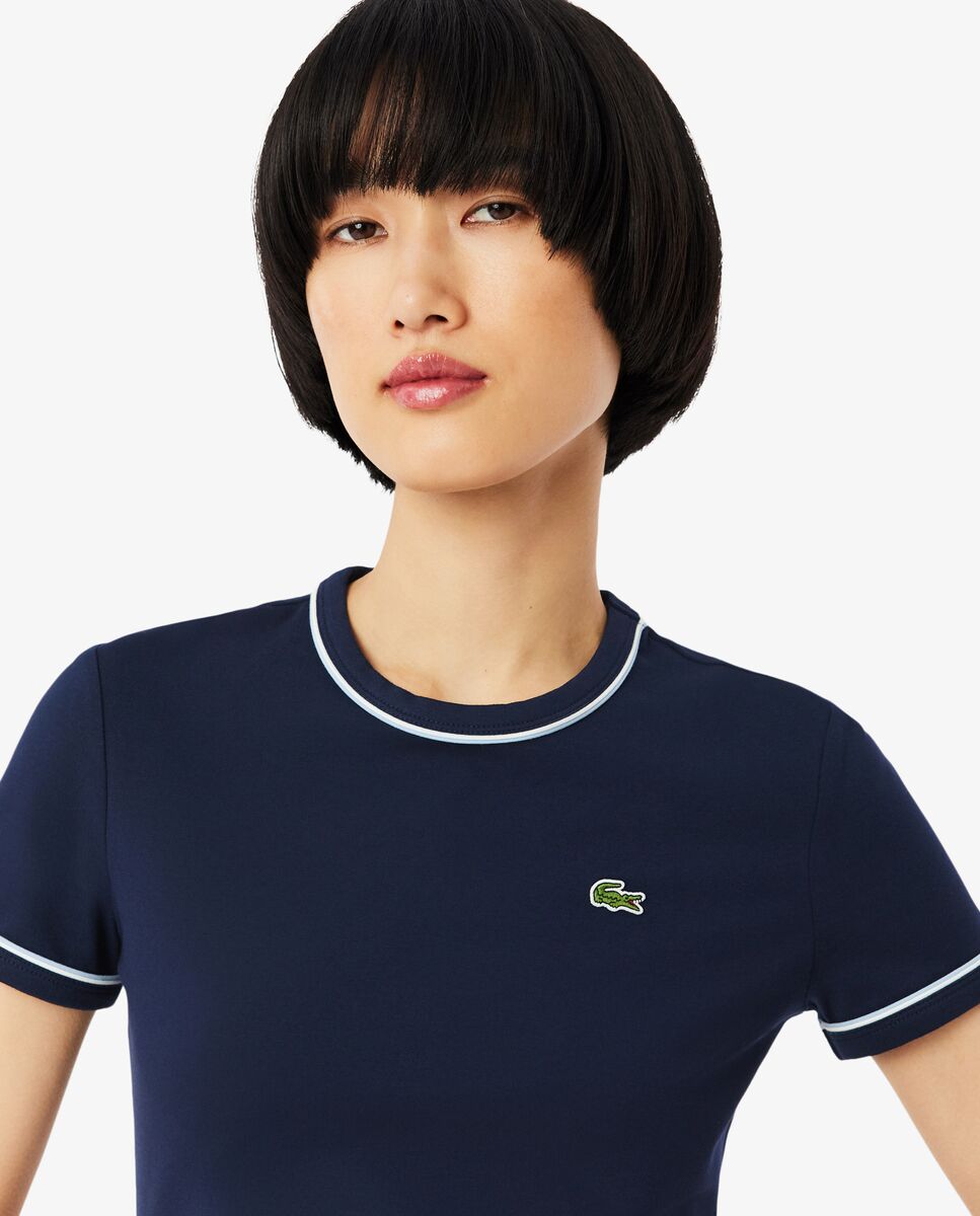 Camiseta de mujer de punto con ribete en contraste de manga corta - Lacoste - Azul Azul-4