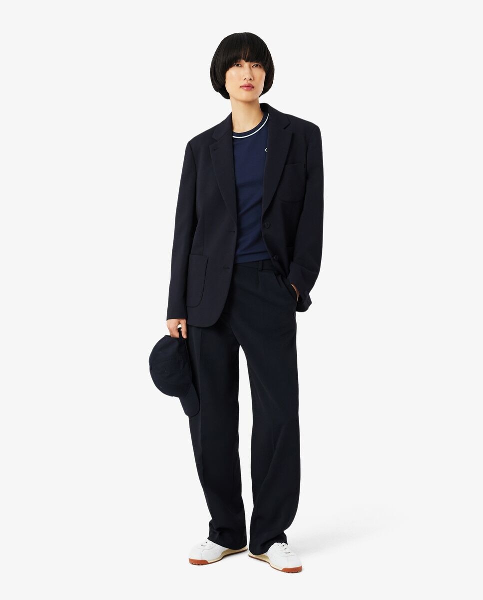 Camiseta de mujer de punto con ribete en contraste de manga corta - Lacoste - Azul Azul-5