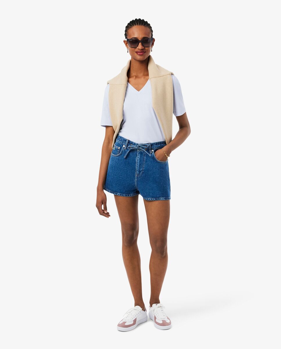 Camiseta de mujer de corte holgado con cuello de pico de algodón suave de manga corta - Lacoste - Azul claro Azul claro-5