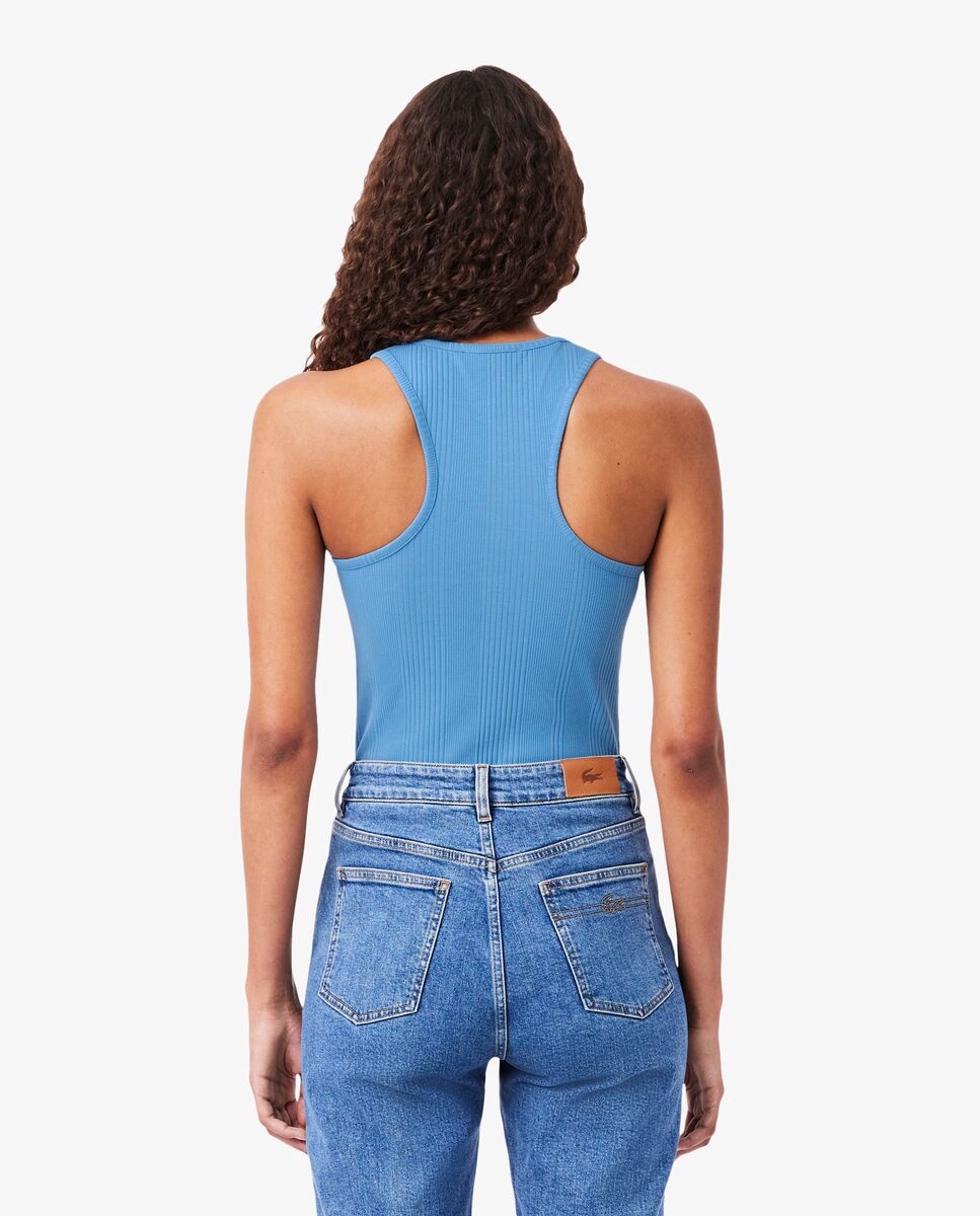 Camiseta de tirantes de corte ajustado de canalé de algodón en azul de manga corta - Lacoste - Azul Azul-2
