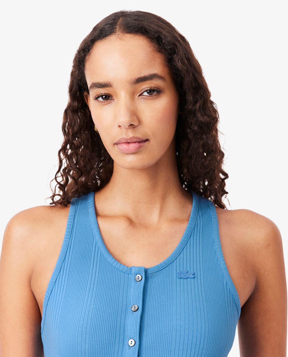 Camiseta de tirantes de corte ajustado de canalé de algodón en azul de manga corta - Lacoste - Azul Azul-3