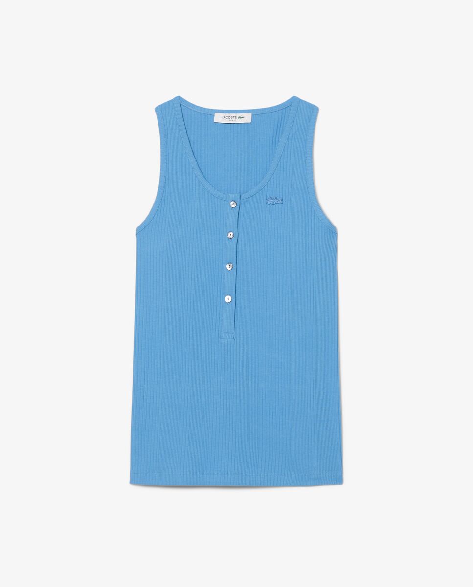 Camiseta de tirantes de corte ajustado de canalé de algodón en azul de manga corta - Lacoste - Azul Azul-5