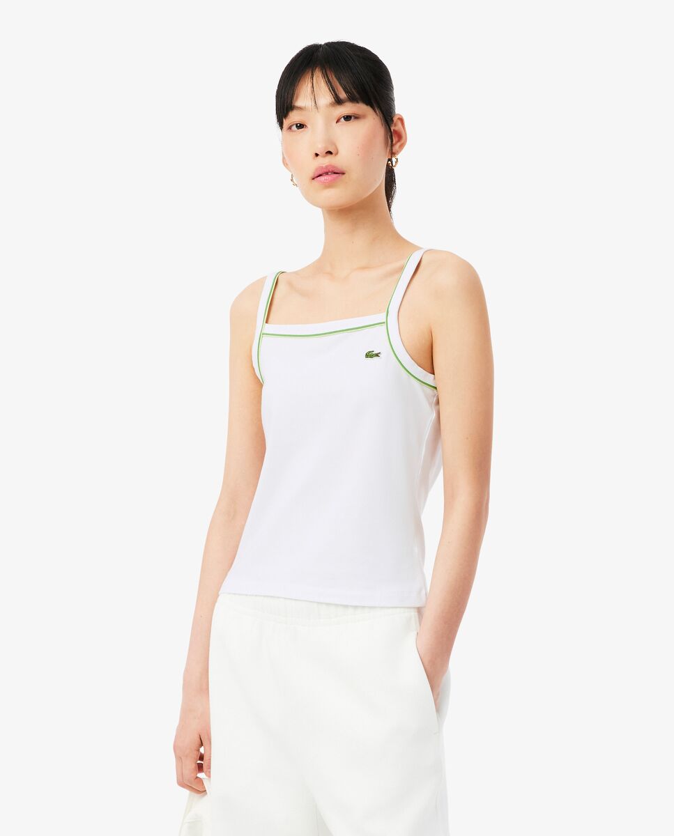 Lacoste - Camiseta de tirantes de algodón con detalles en contraste en bleu marine bleu clair blanc de manga corta.
