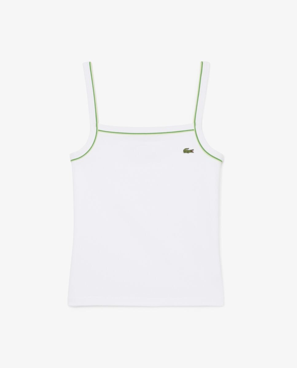 Camiseta de tirantes de algodón con detalles en contraste en bleu marine bleu clair blanc de manga corta - Lacoste - Blanco Blanco-5