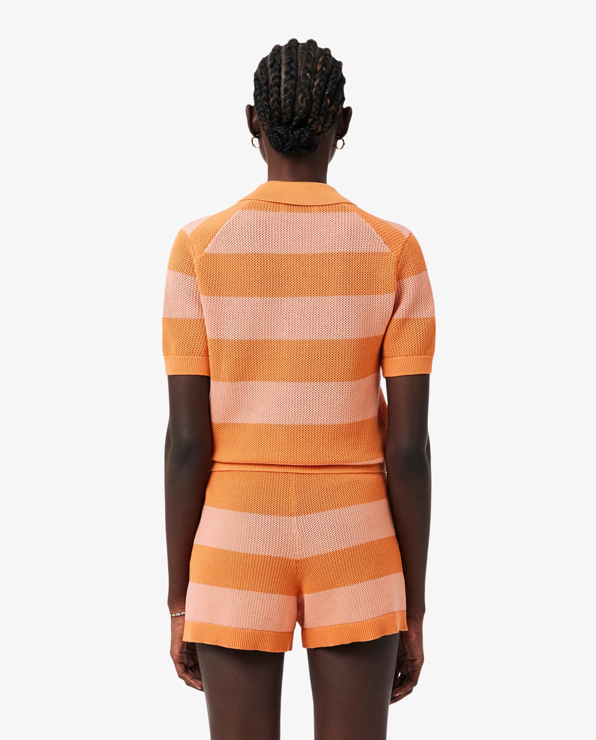 Jersey de cuello polo de mujer de punto de malla con rayas - Lacoste - Naranja Naranja-2