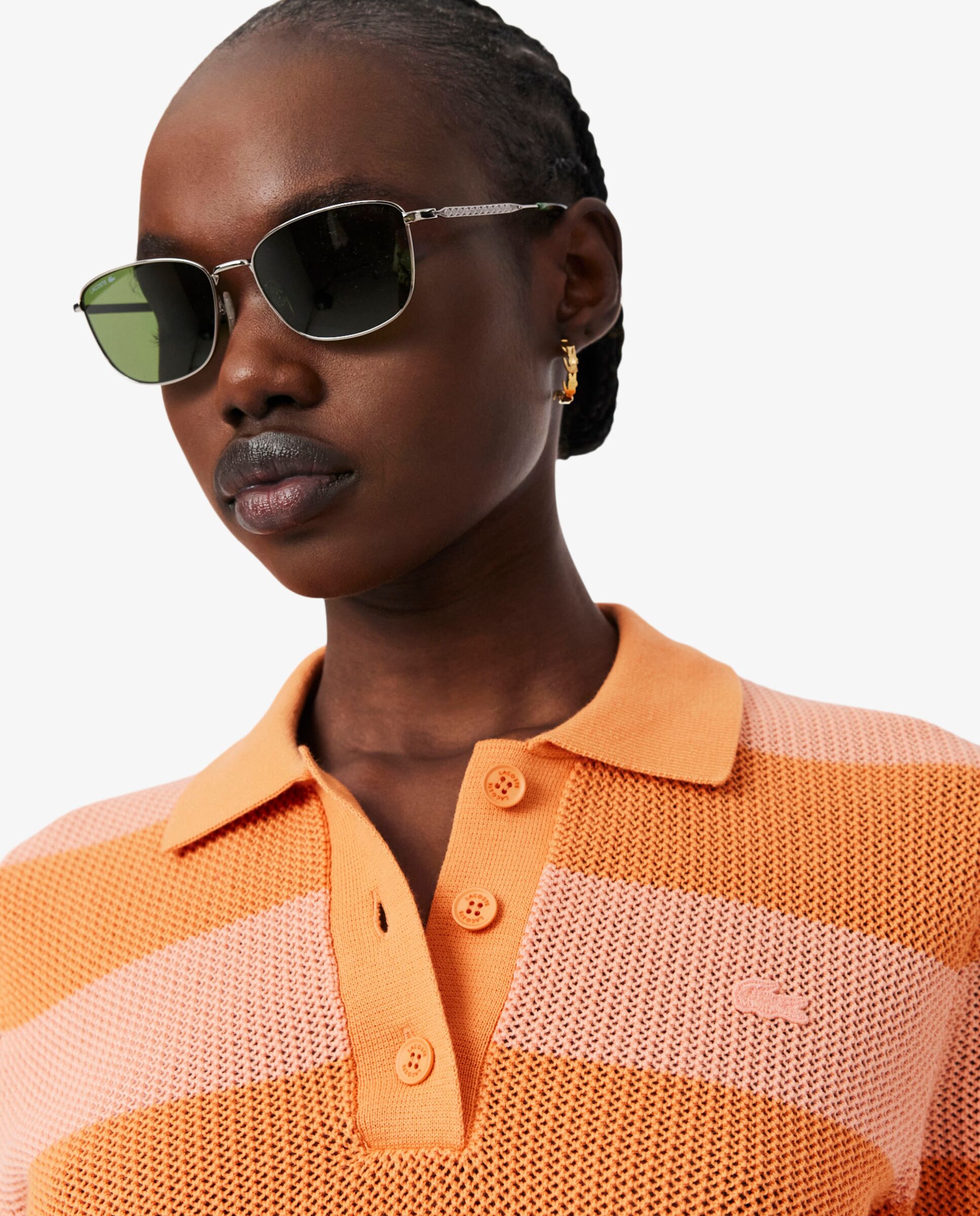 Jersey de cuello polo de mujer de punto de malla con rayas - Lacoste - Naranja Naranja-3