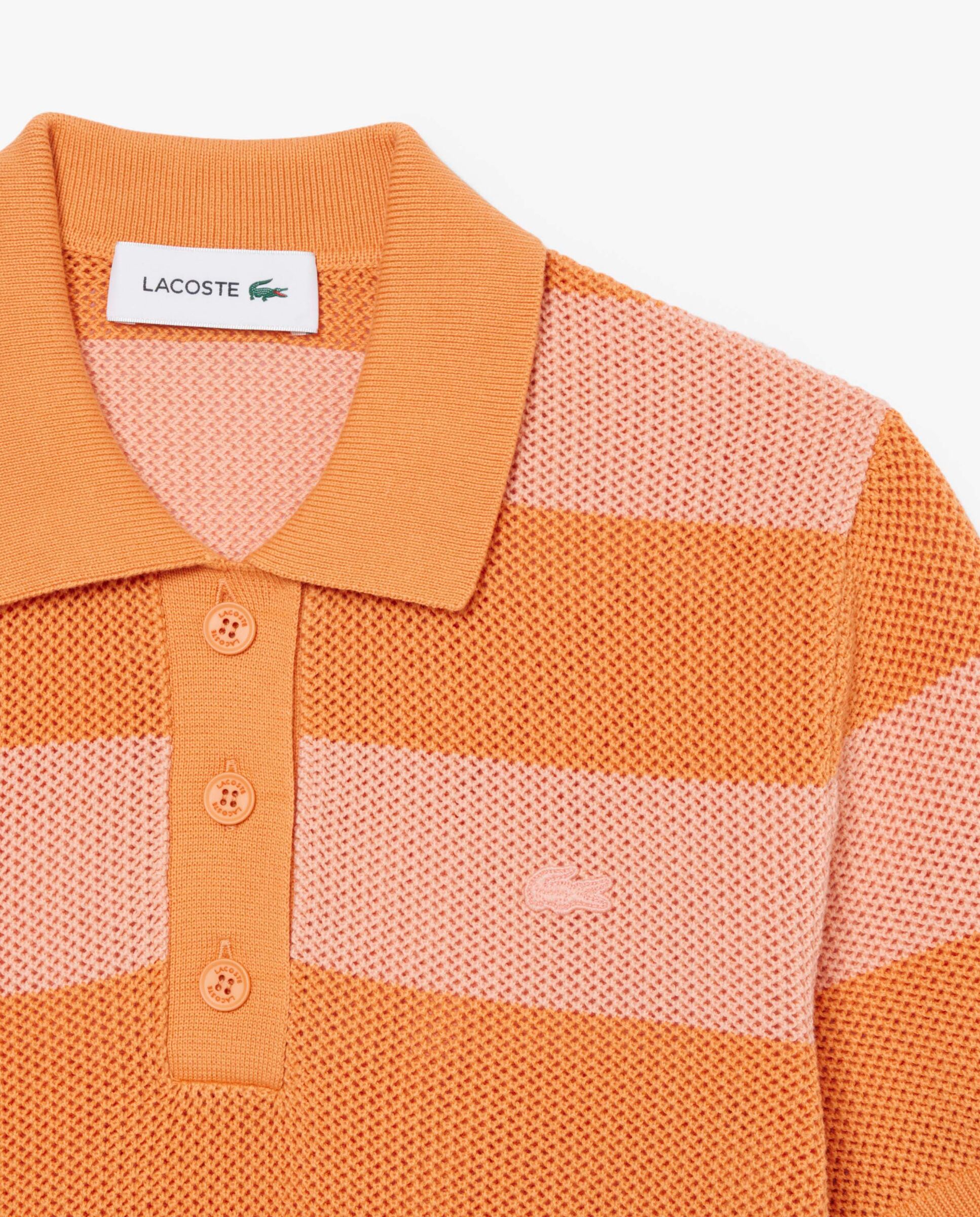 Jersey de cuello polo de mujer de punto de malla con rayas - Lacoste - Naranja Naranja-5
