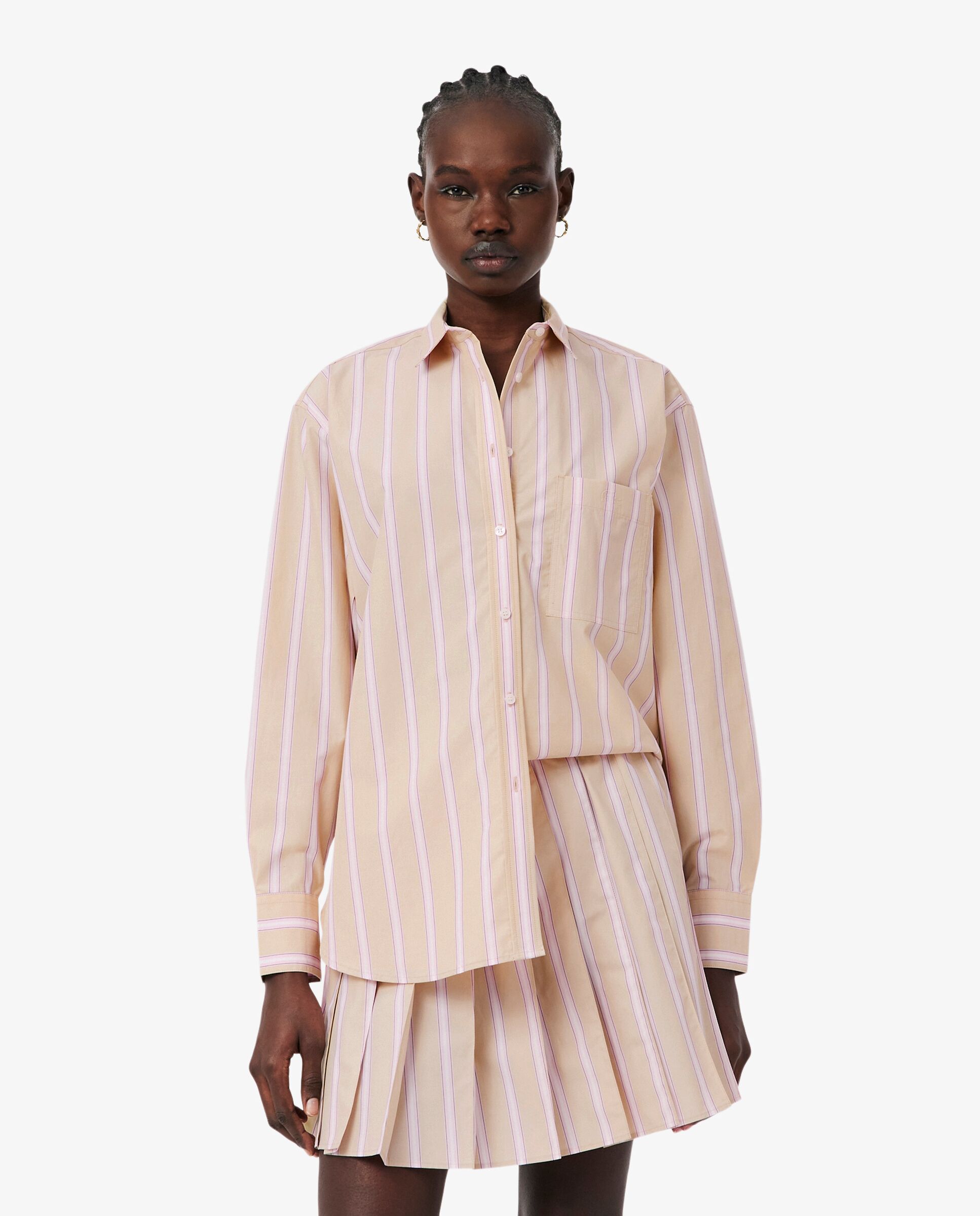 Lacoste - Camisa de mujer oversized de popelín de algodón en blanco de manga larga.