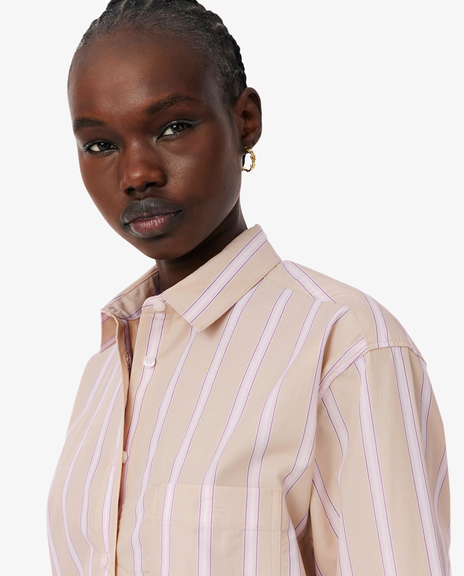 Camisa de mujer oversized de popelín de algodón en marrón de manga larga - Lacoste - Beige Beige-3
