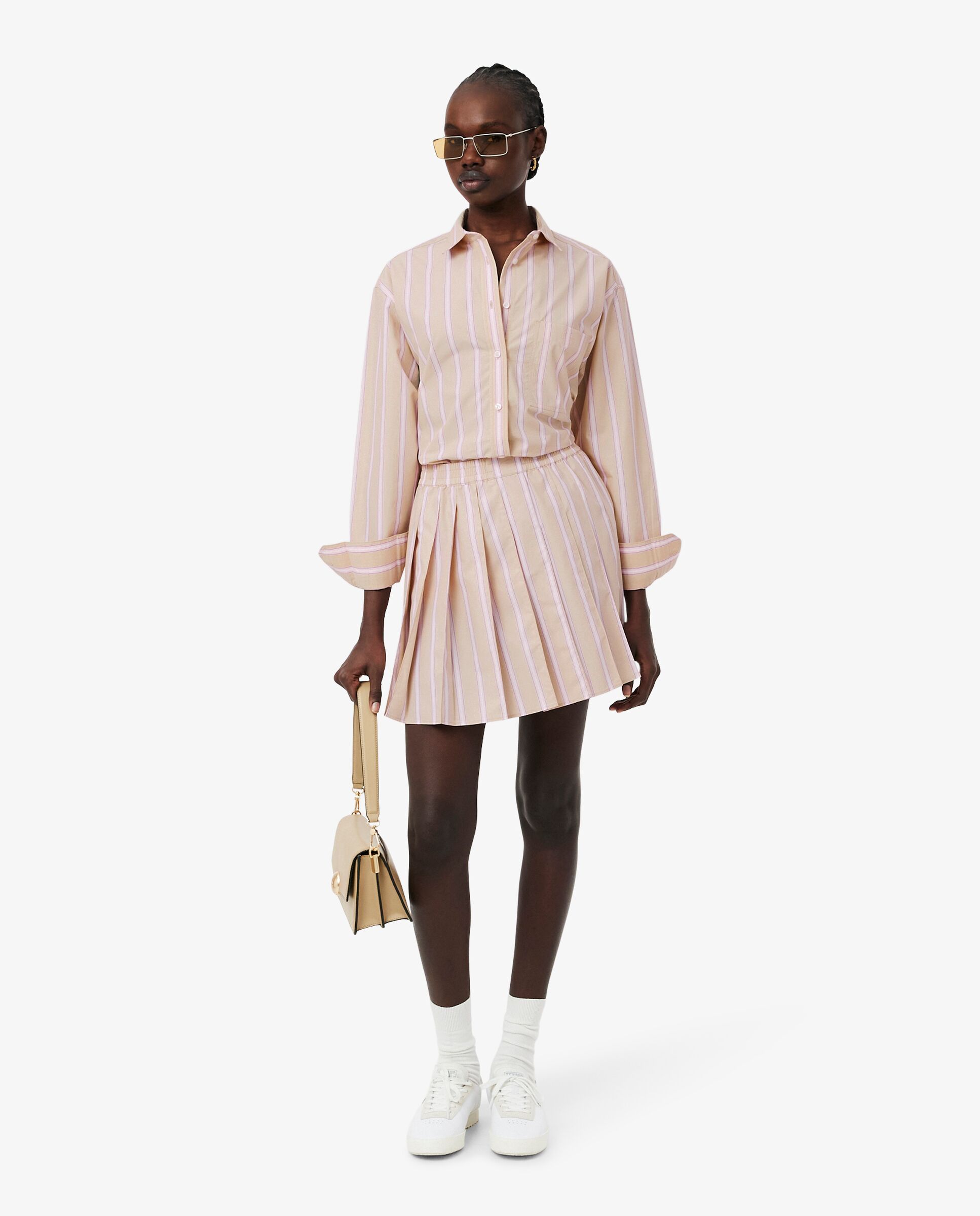Camisa de mujer oversized de popelín de algodón en marrón de manga larga - Lacoste - Beige Beige-4