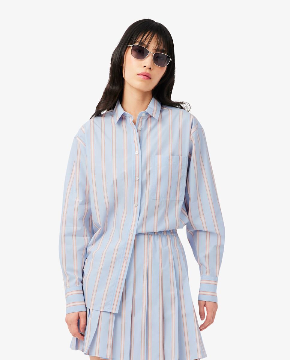 Camisa de mujer oversized de popelín de algodón en marrón de manga larga - Lacoste - Azul claro Azul claro-1