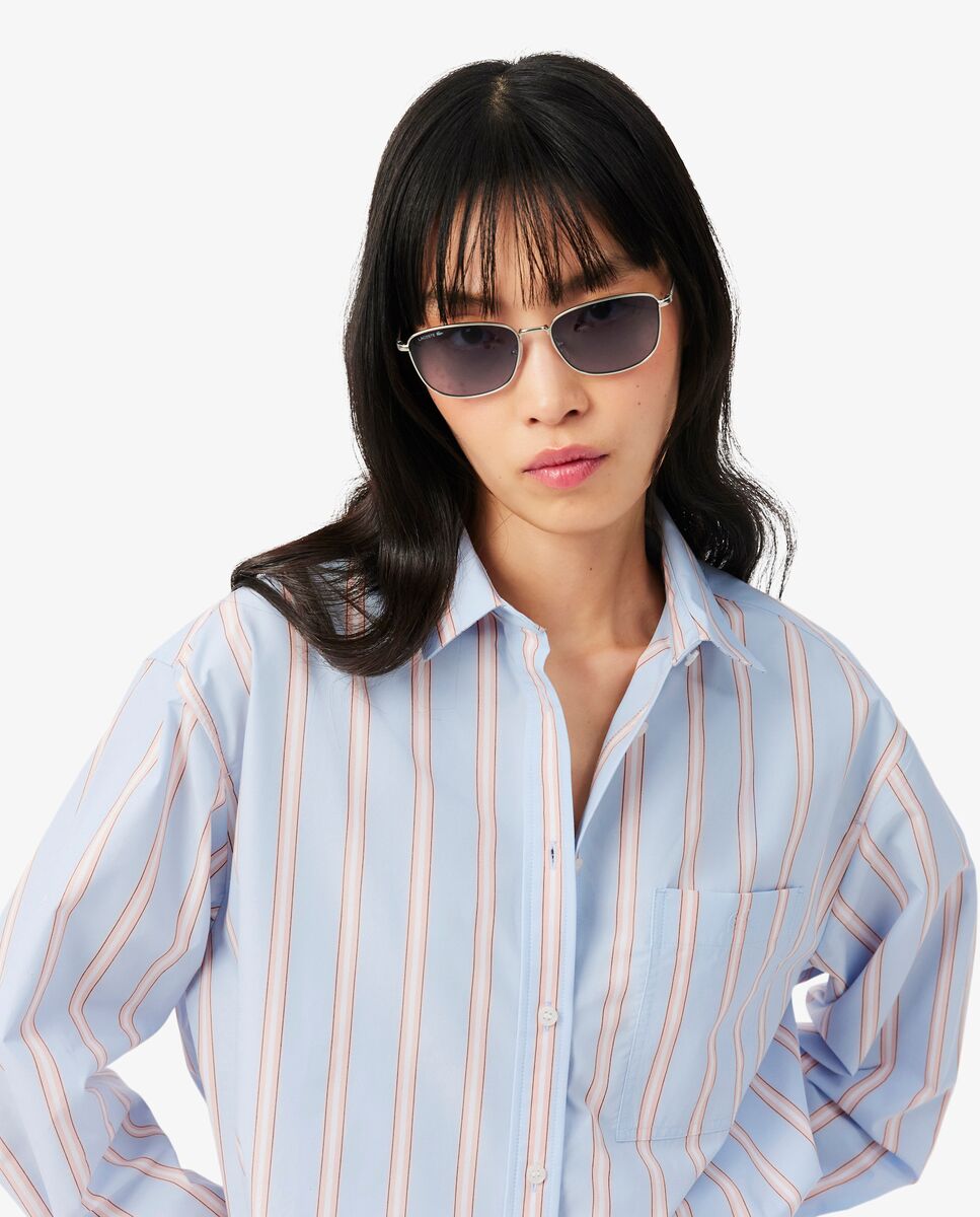 Camisa de mujer oversized de popelín de algodón en marrón de manga larga - Lacoste - Azul claro Azul claro-3