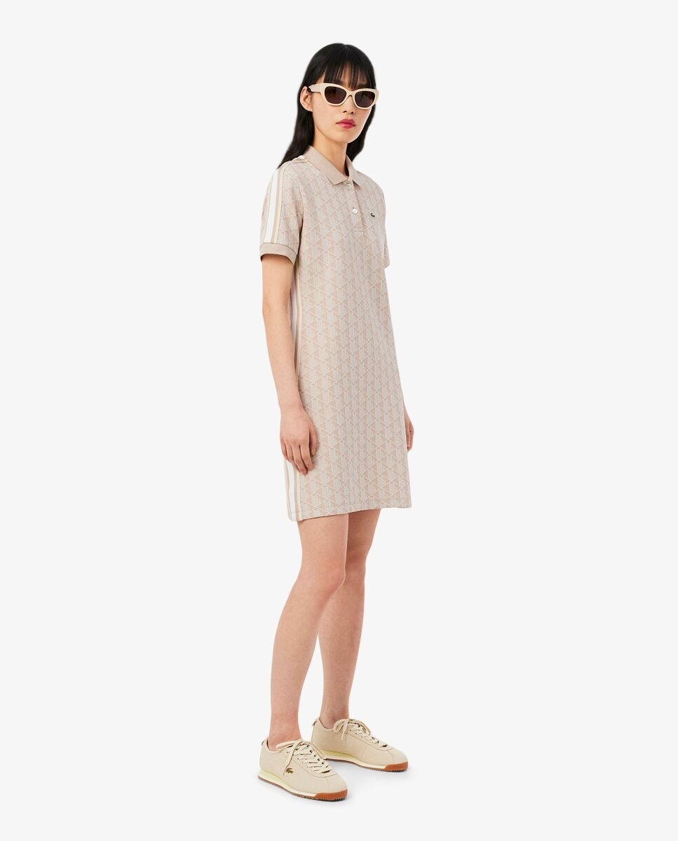 Lacoste - Vestido corto de mujer de corte ajustado de jacquard con monograma de manga corta.