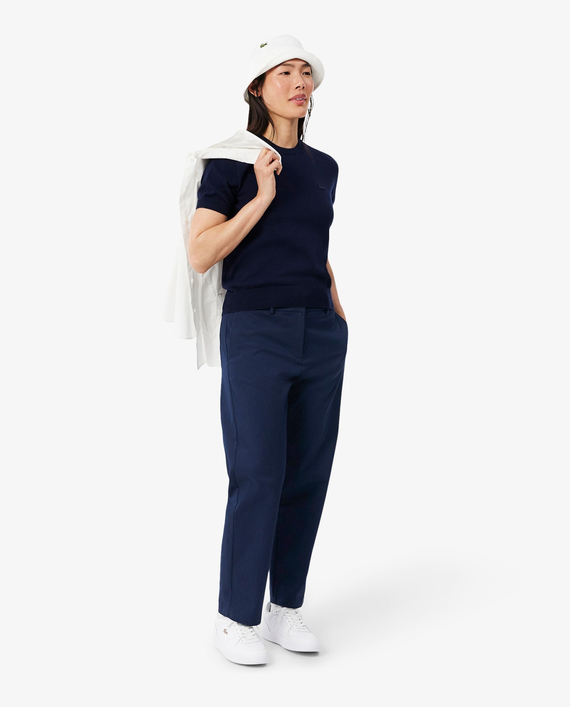Pantalón de mujer chino de corte recto de tela gabardina de mujer de algodón en azul - Lacoste - Azul marino Azul marino-1