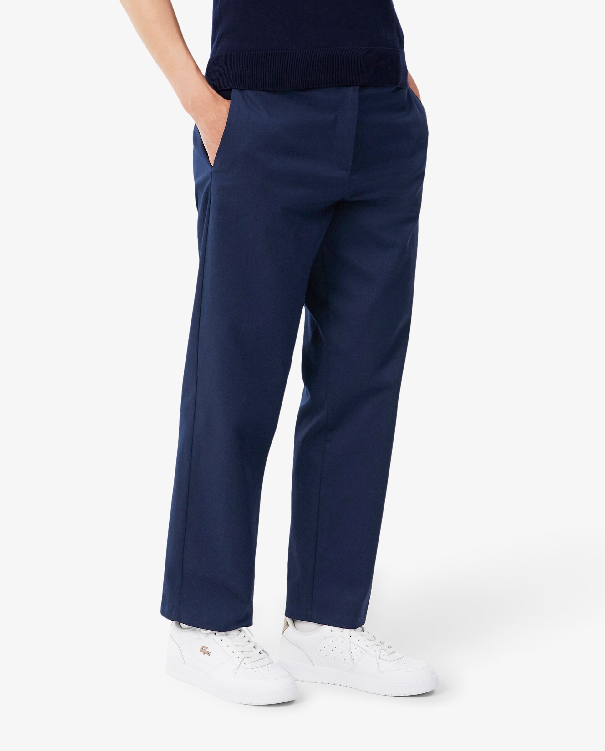 Pantalón de mujer chino de corte recto de tela gabardina de mujer de algodón en azul - Lacoste - Azul marino Azul marino-3