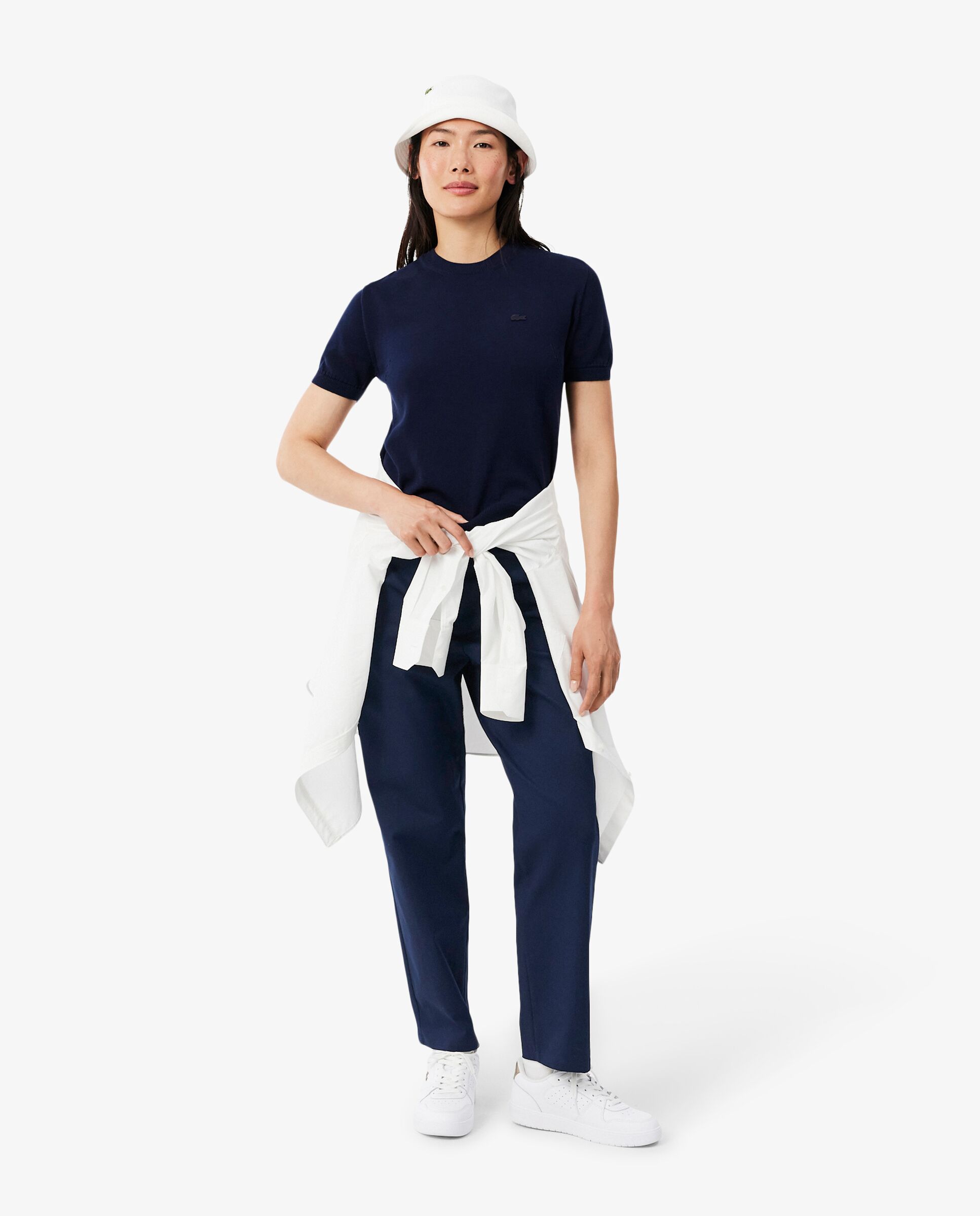 Pantalón de mujer chino de corte recto de tela gabardina de mujer de algodón en azul - Lacoste - Azul marino Azul marino-4